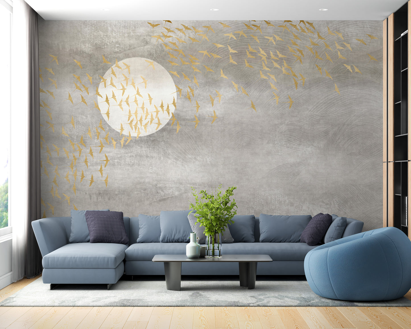 Luxe skyward birds mural