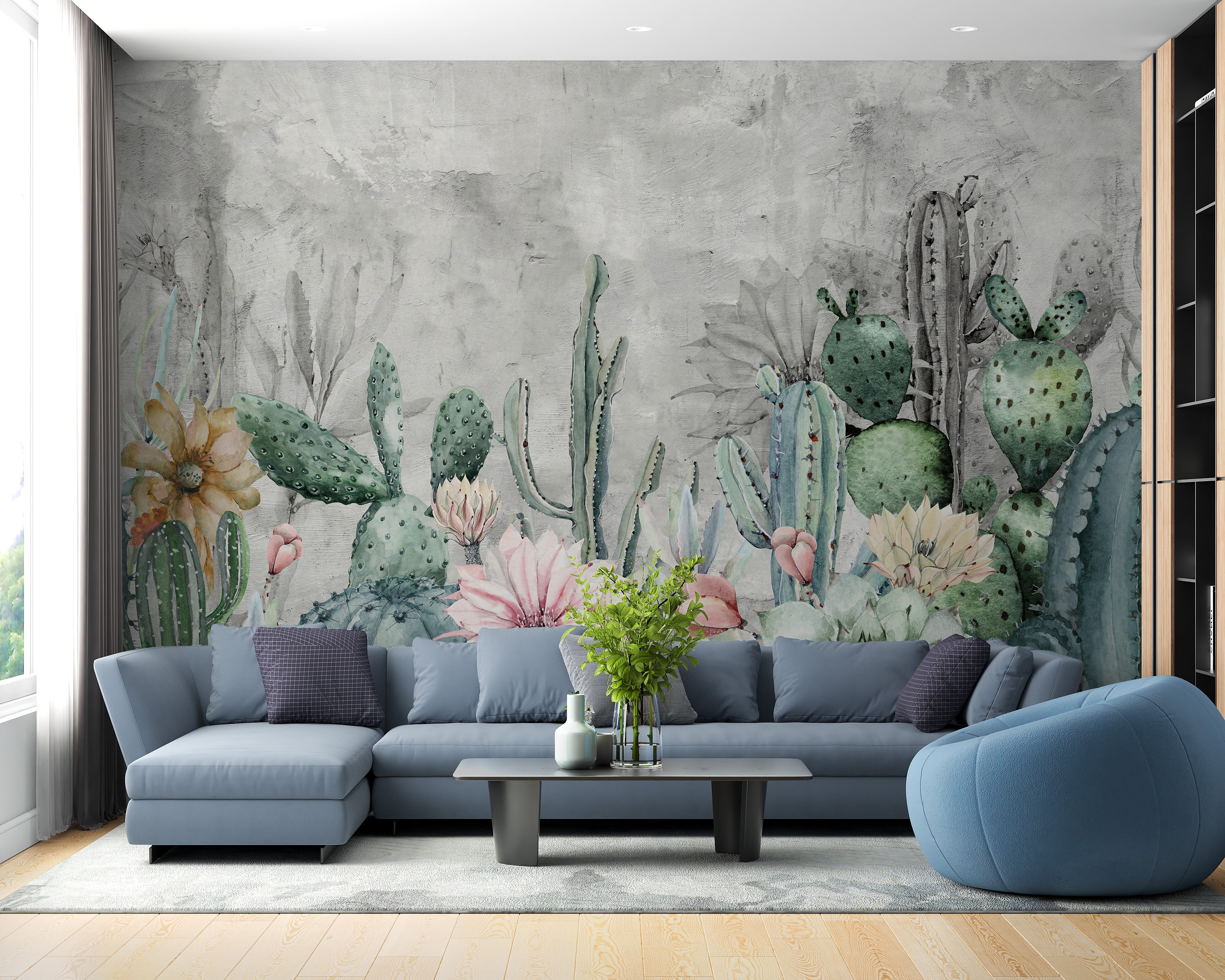 Sun-baked cactus mural design