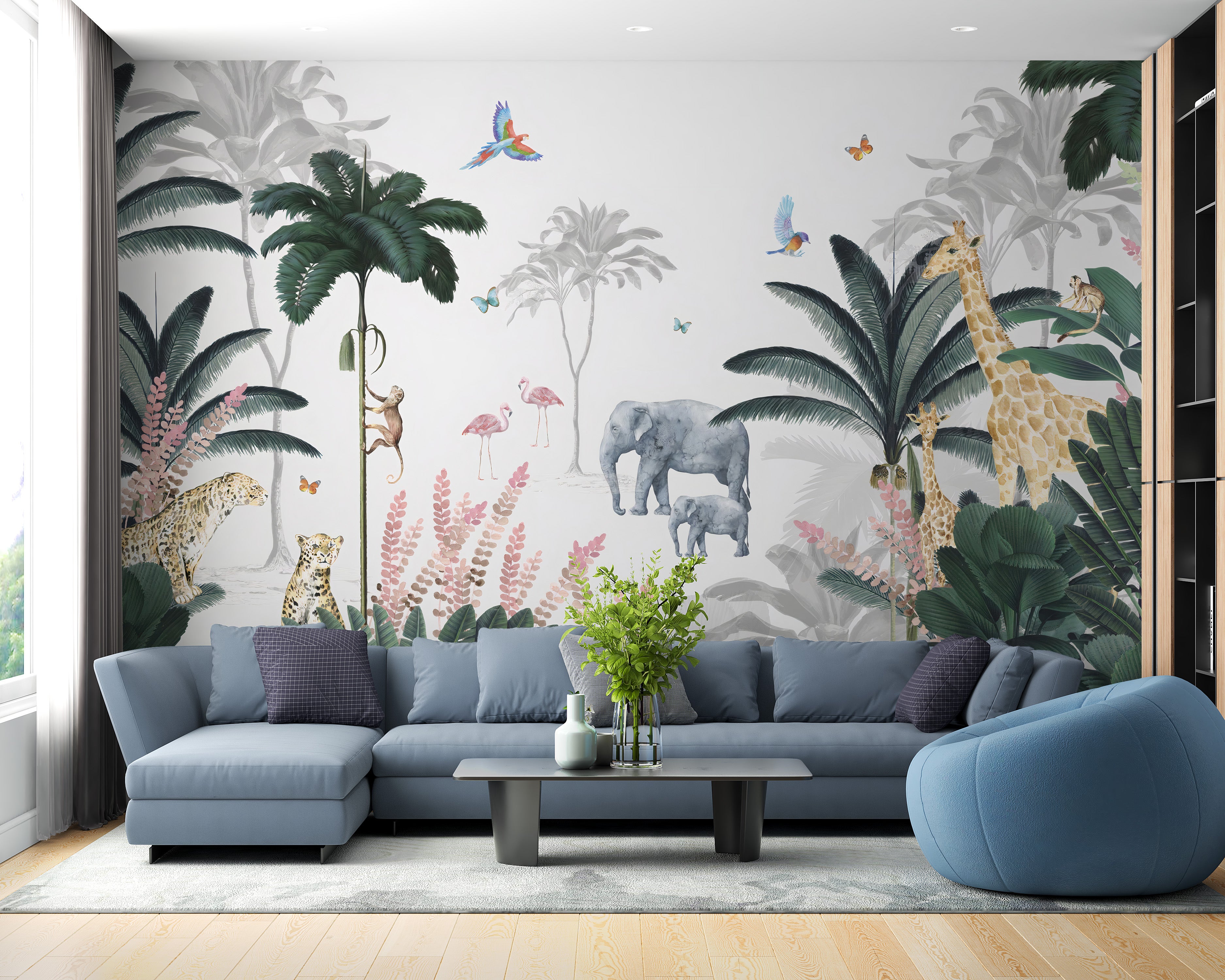 Fun safari-themed kids mural