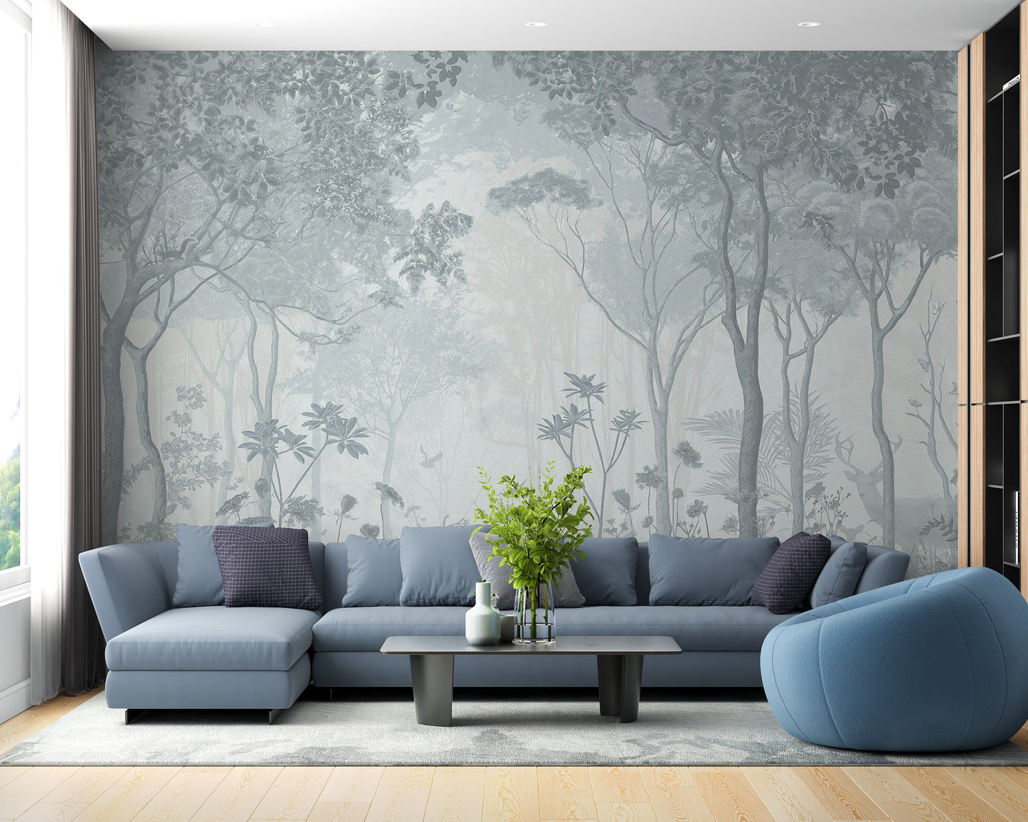 Tranquil fog forest wallpaper for decor