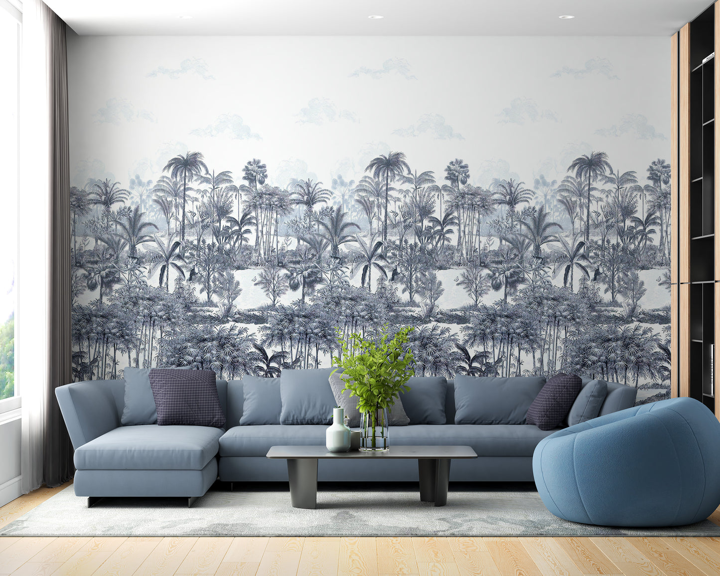 Tropical Forest Blue Wallpaper For Walls