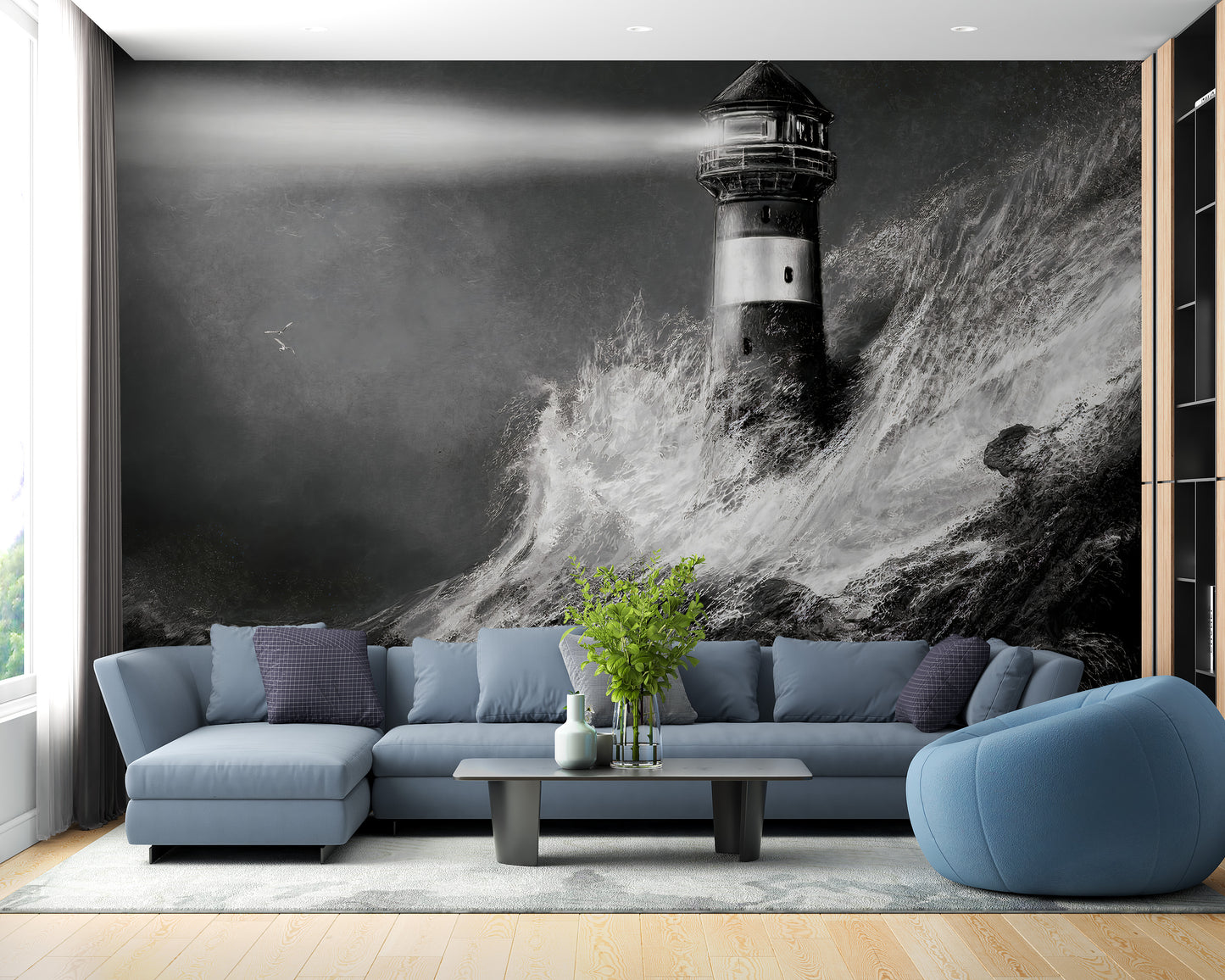 Elegant lighthouse wallpaper with dark tones
