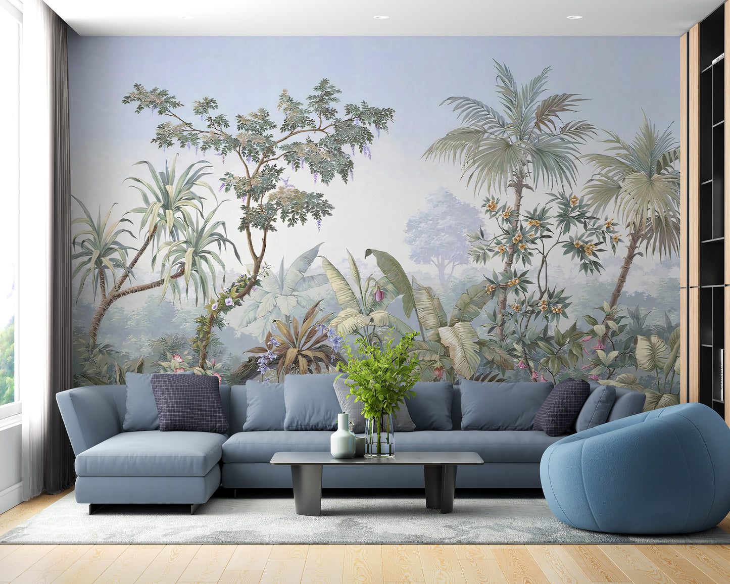 Green jungle-inspired wall decor idea
