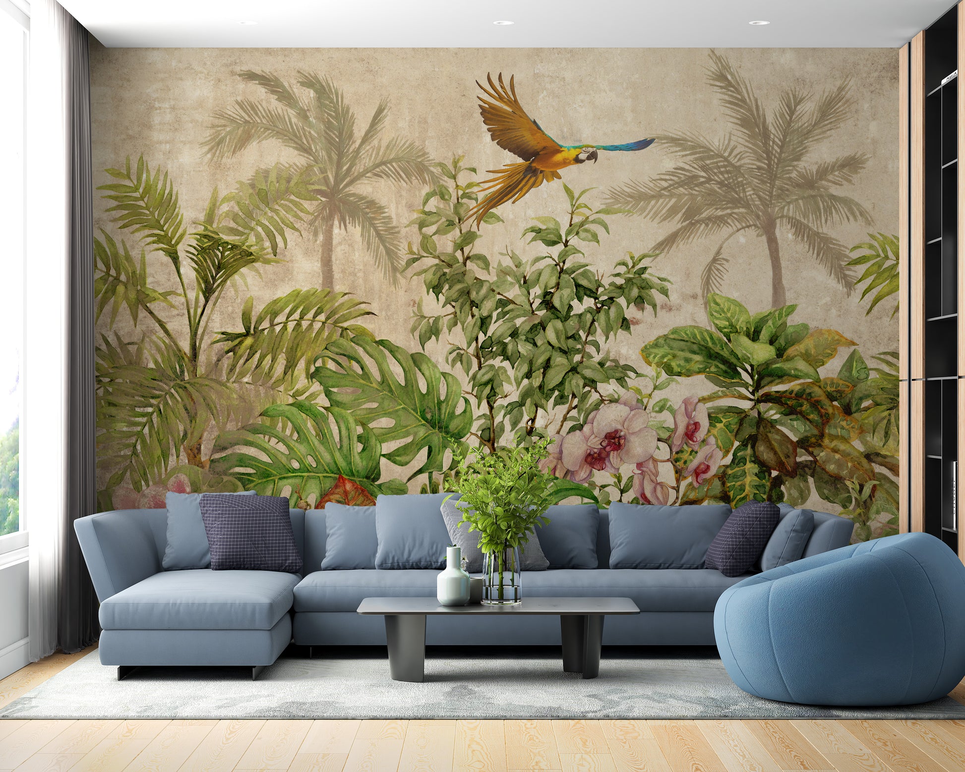 Tropical bird paradise wall decor idea
