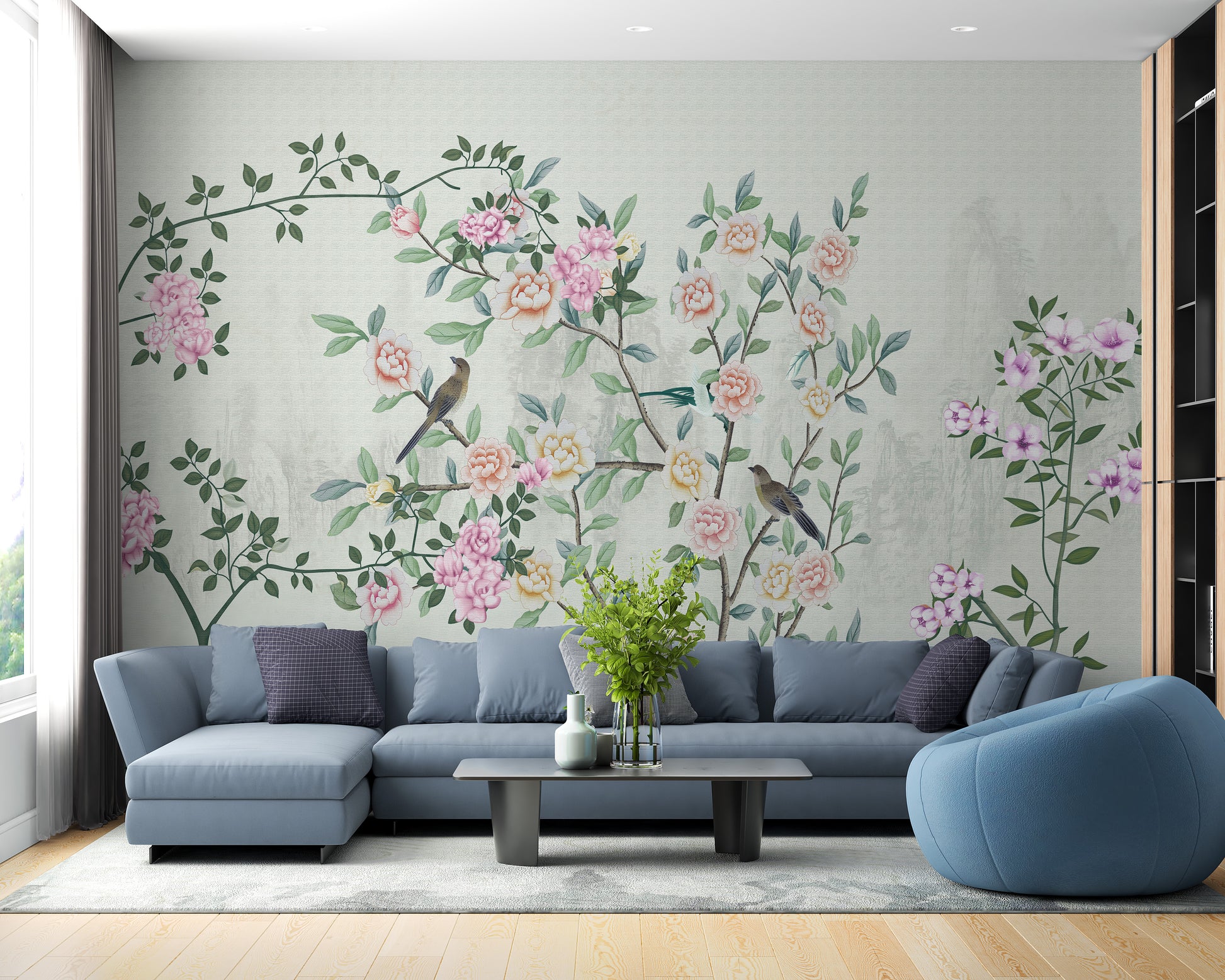 Peaceful floral wallpaper with soft hues.
