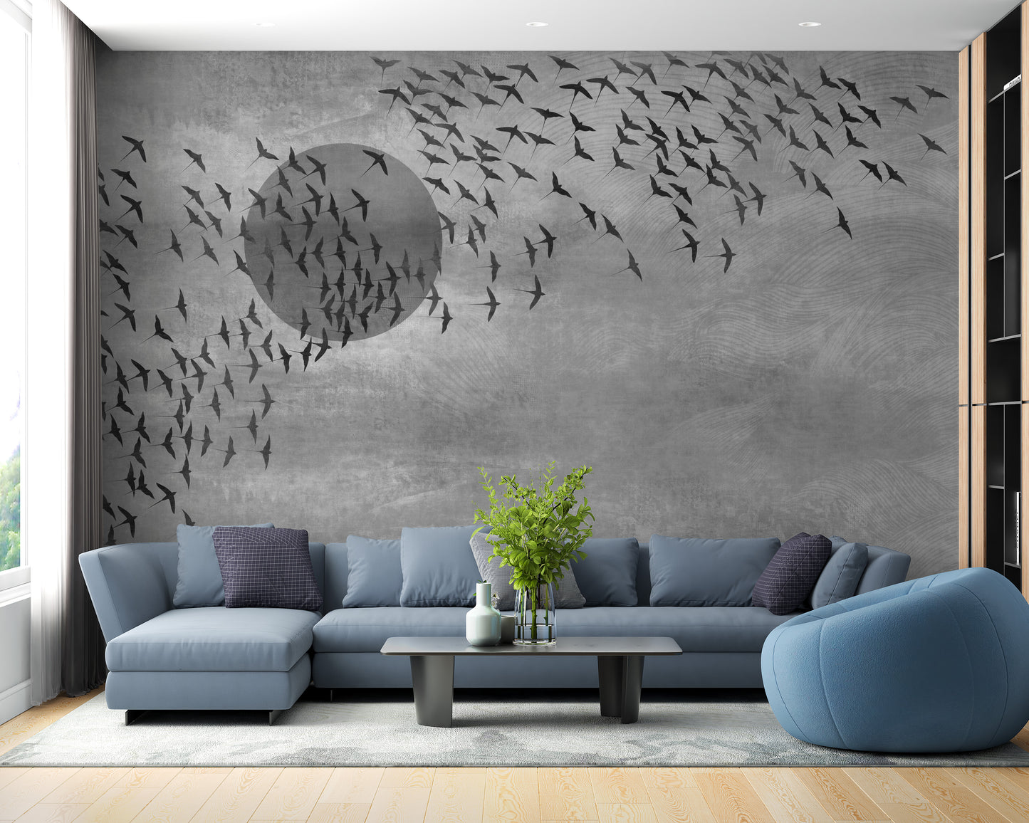 Flying Birds Gray Tone Wallpaper