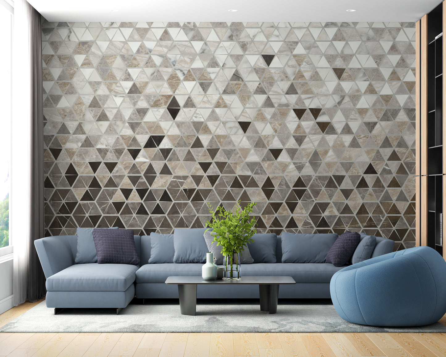 Geometric marble terrazzo wall mural.
