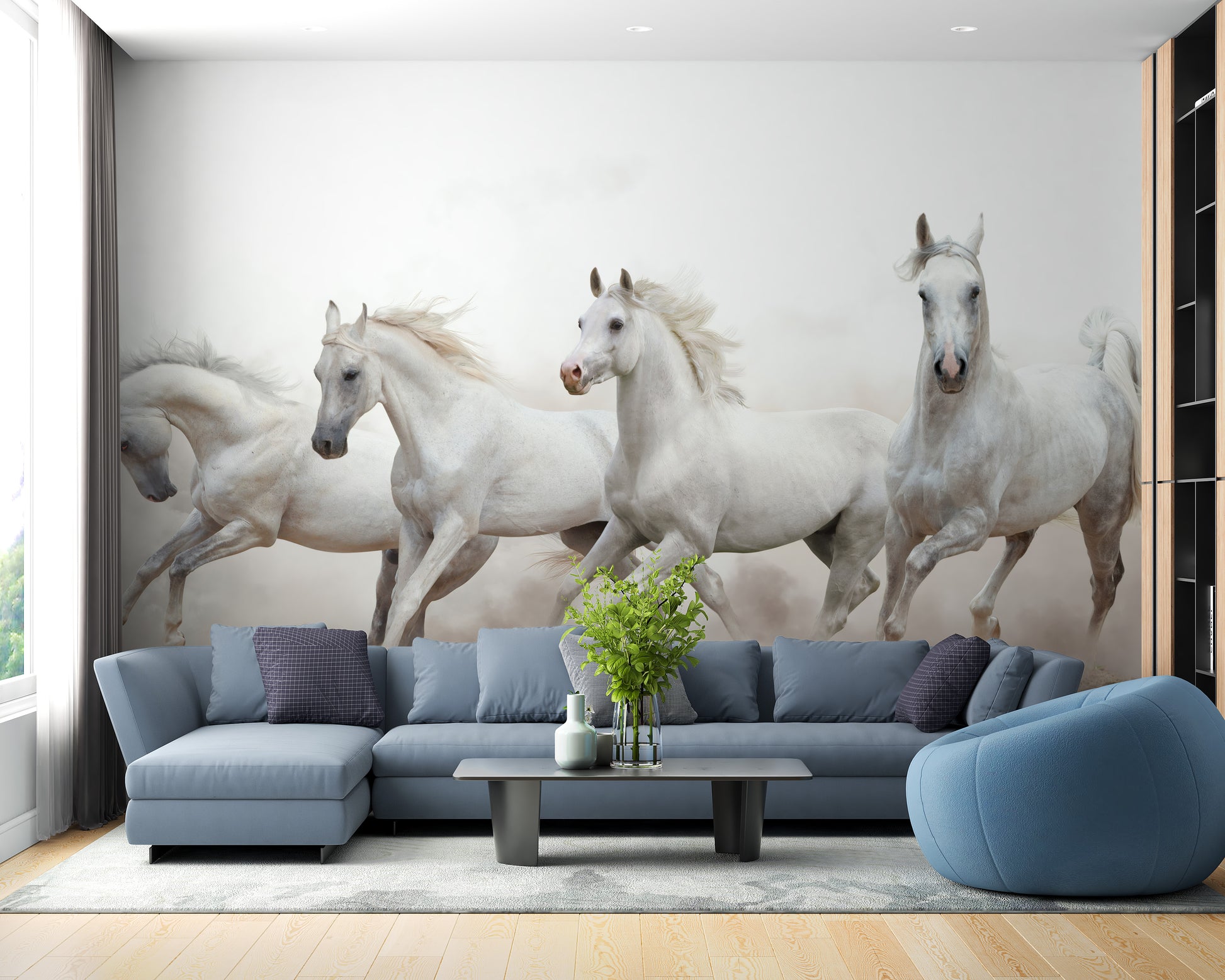 Dynamic horse design mural with grace.
