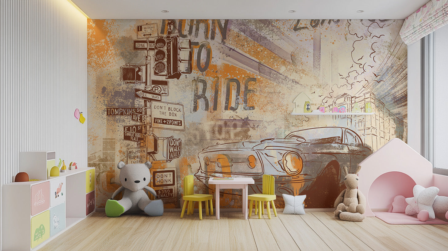 Bring style with Vintage Mustang Wallpaper Mural