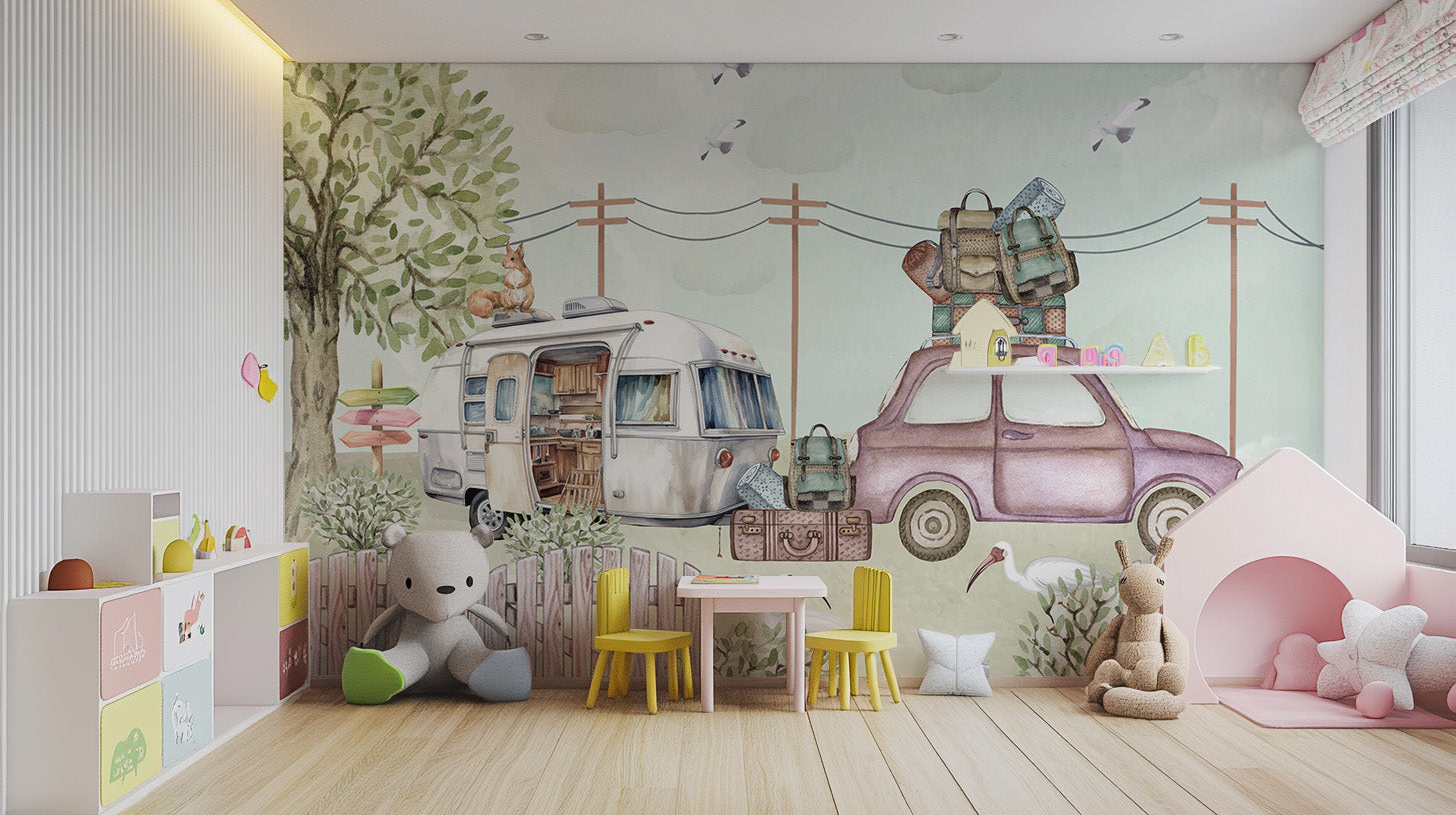 Vintage Road Journey Wall Mural Design