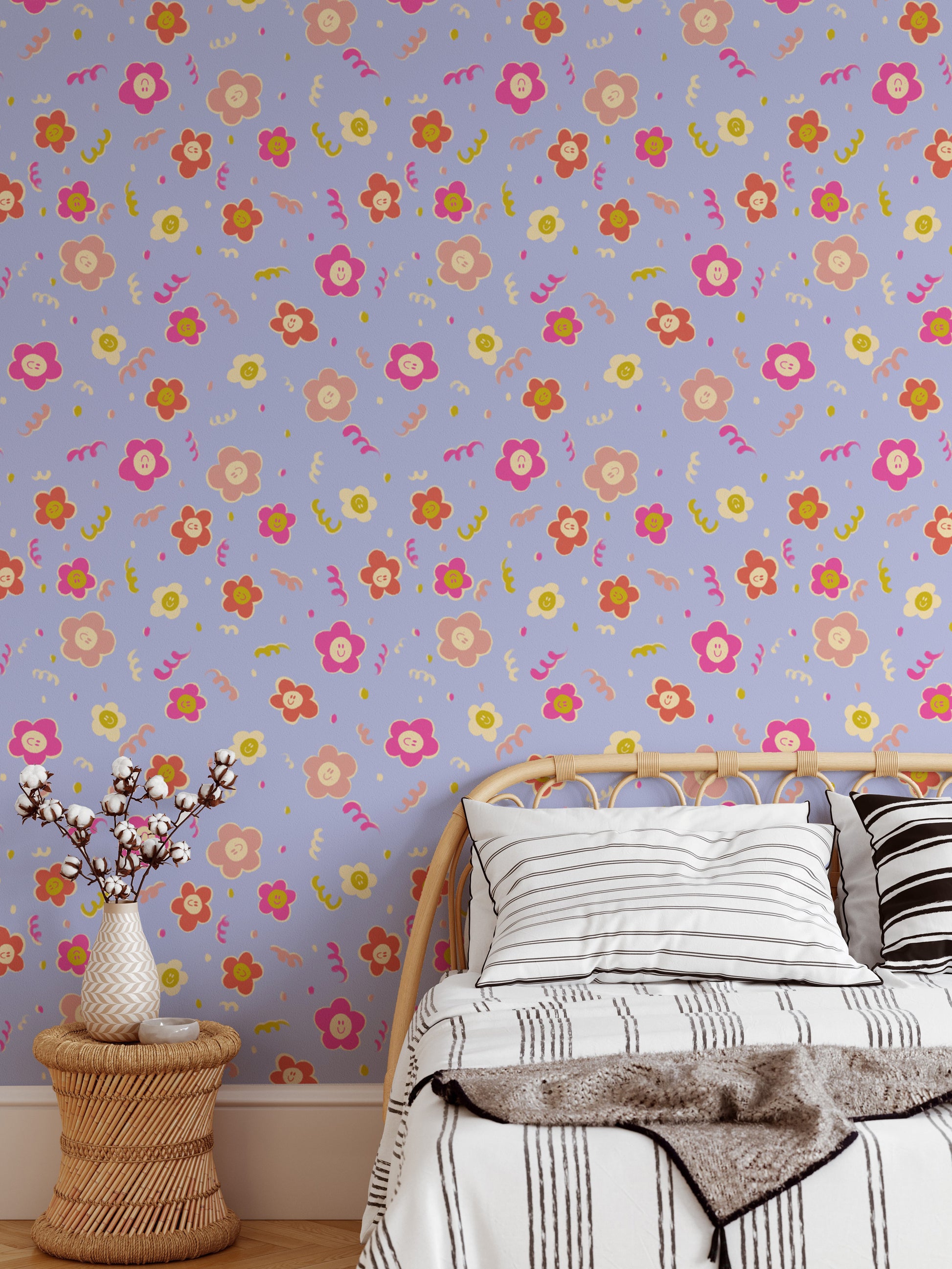 Smiley blooms wallpaper for a joyful and vibrant interior
