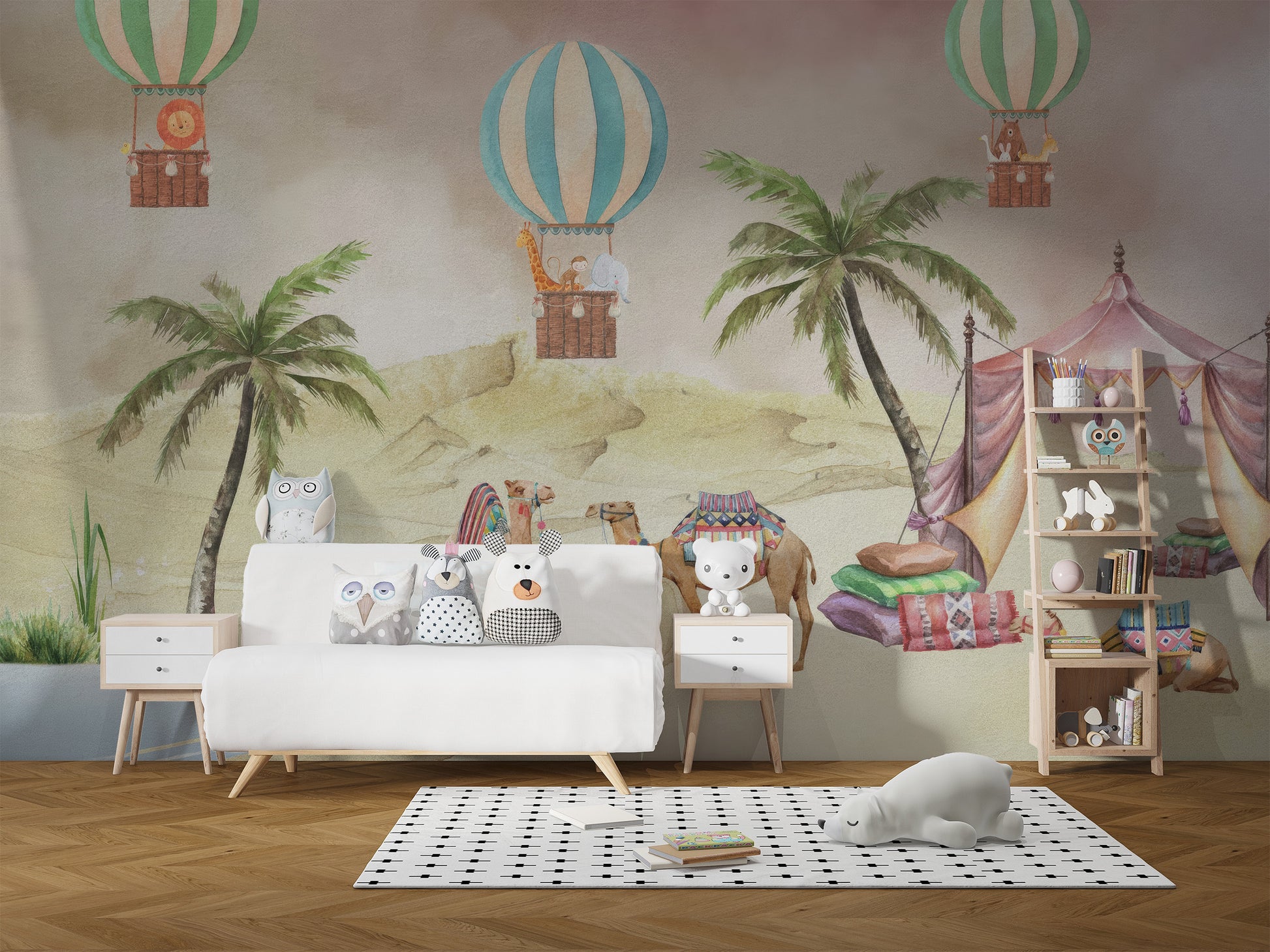 Whimsical mural featuring cupcakes, ice cream, and candy for a playful nursery
