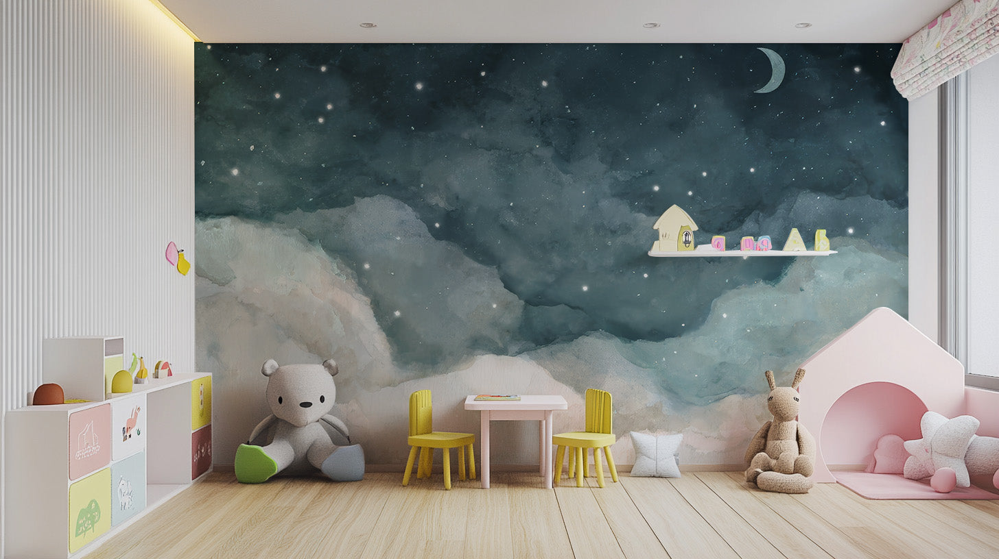 Night Blue Clouds View Wallpaper Mural