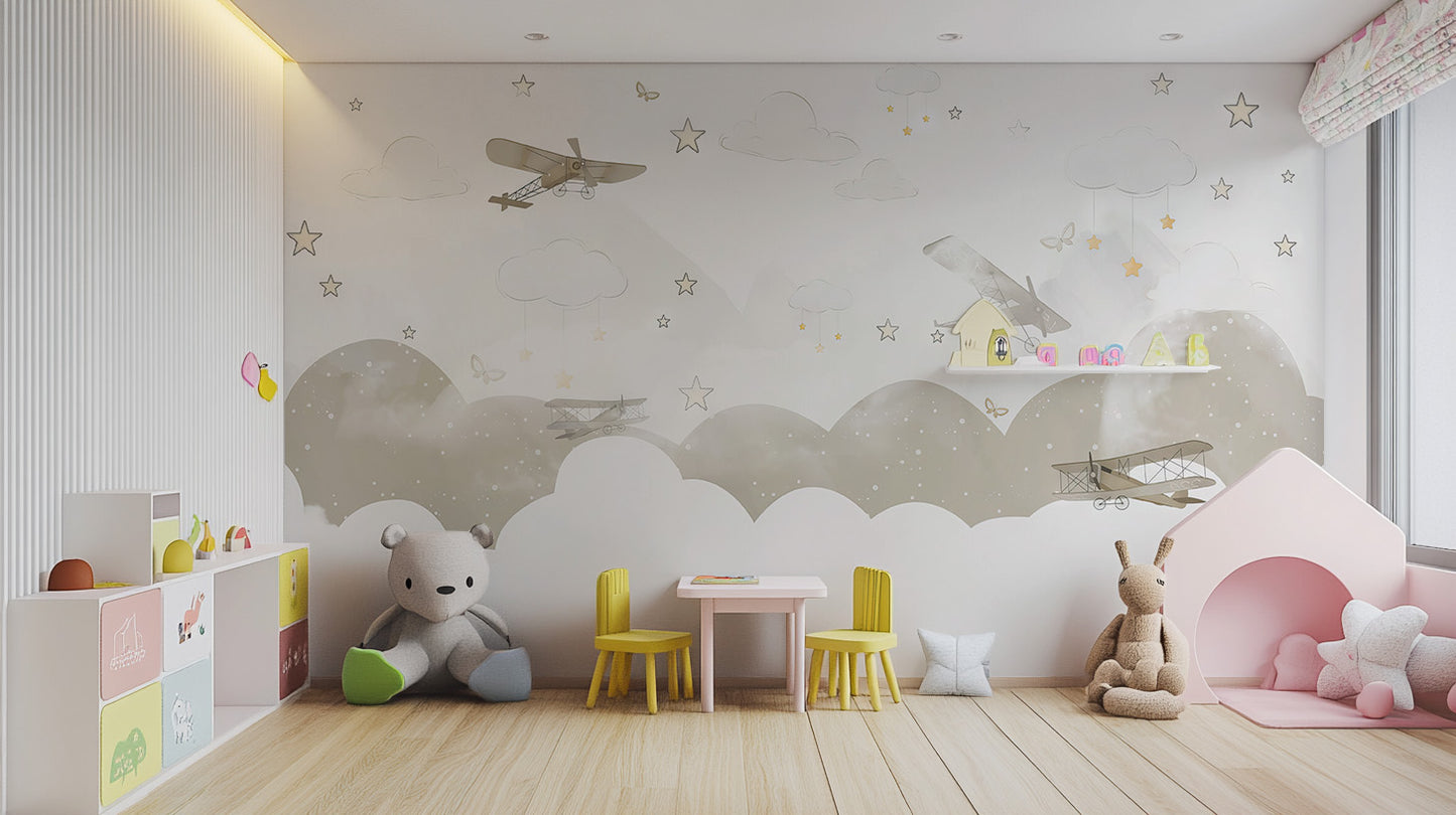 Retro Airplane Flight Wallpaper Mural