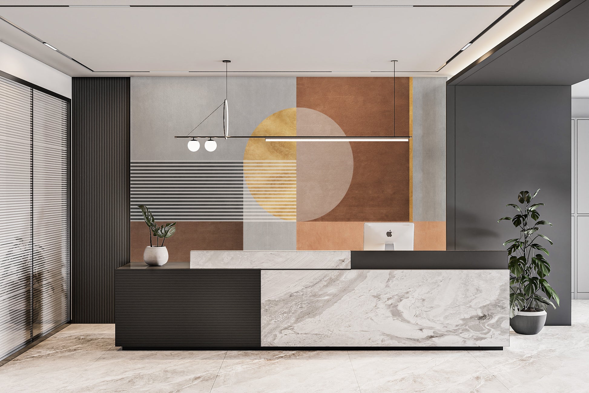 Modern wall mural with abstract geometric shapes