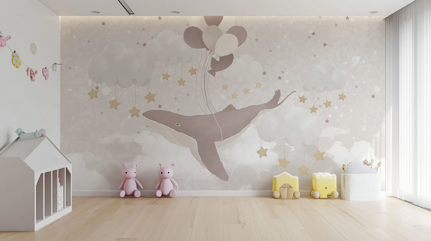 Flying Whale Nursery Wallpaper Mural for a unique theme