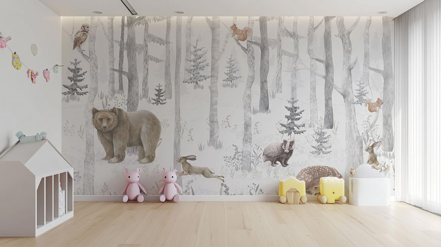 Winter Wildlife Wall Mural with calm nature scenes