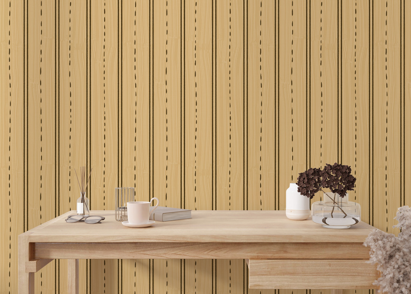 Elegant wallpaper featuring vertical wooden stripe design
