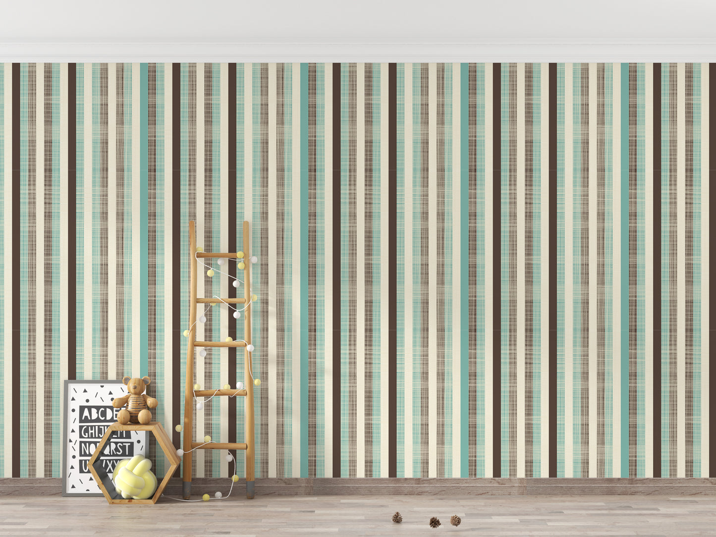 Retro Fabric Green Brown Stripe Wallpaper