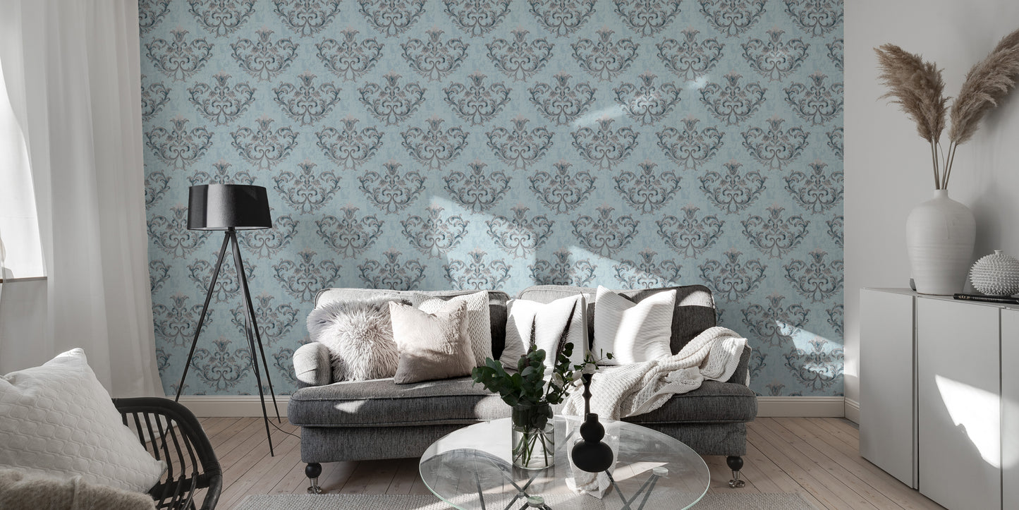 Rococo Silver Texture Pattern Floral Ornaments Wallpaper