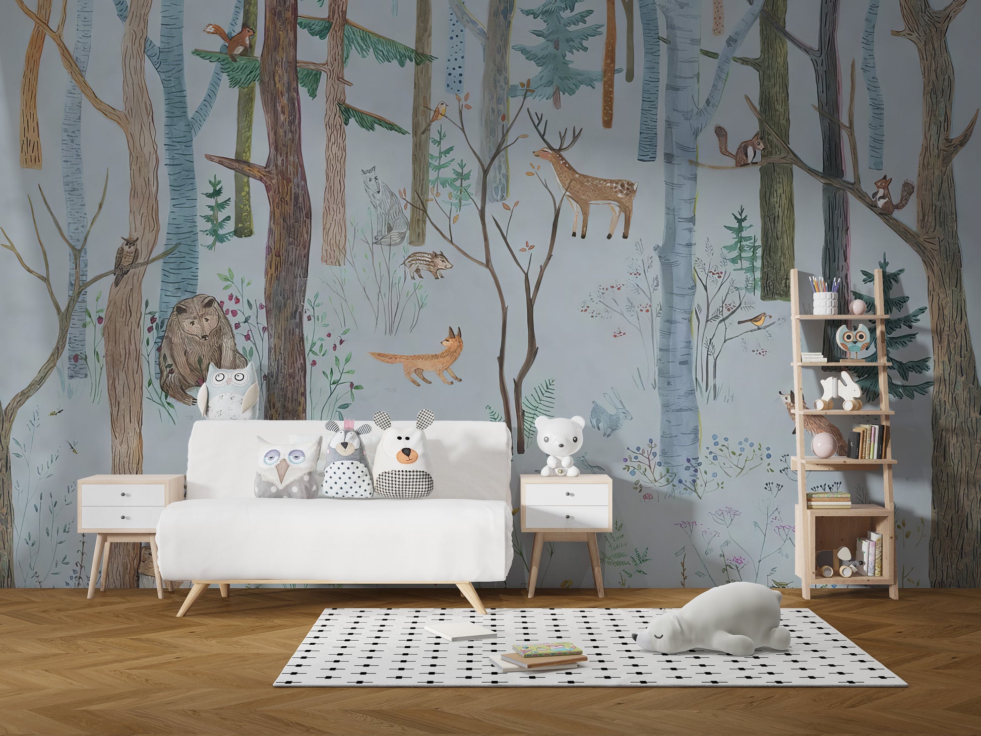 Removable woodland wildlife wallpaper for peaceful walls