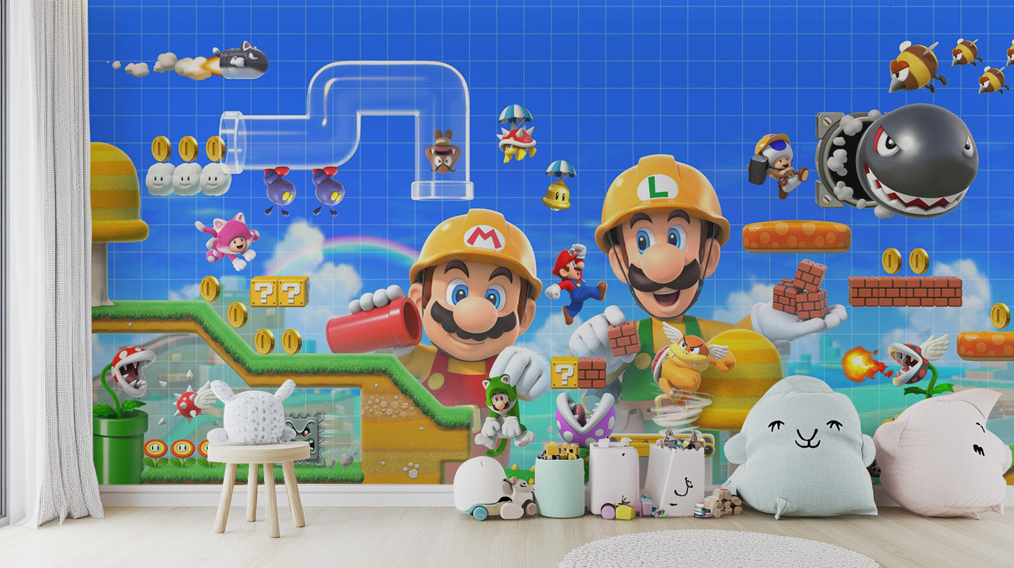 Colorful Super Mario 3D wallpaper for gaming spaces
