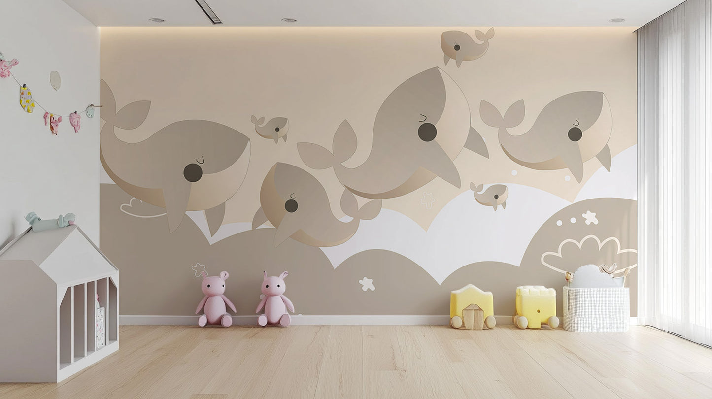 Playful Whales Nursery Wall Mural for a lively vibe