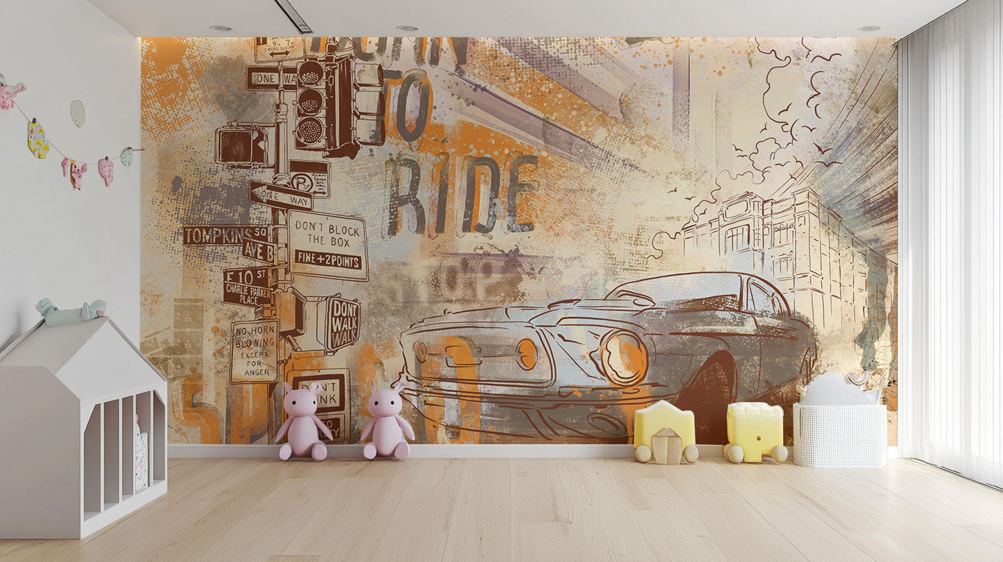 Vintage Mustang Wall Mural for a cool, retro touch