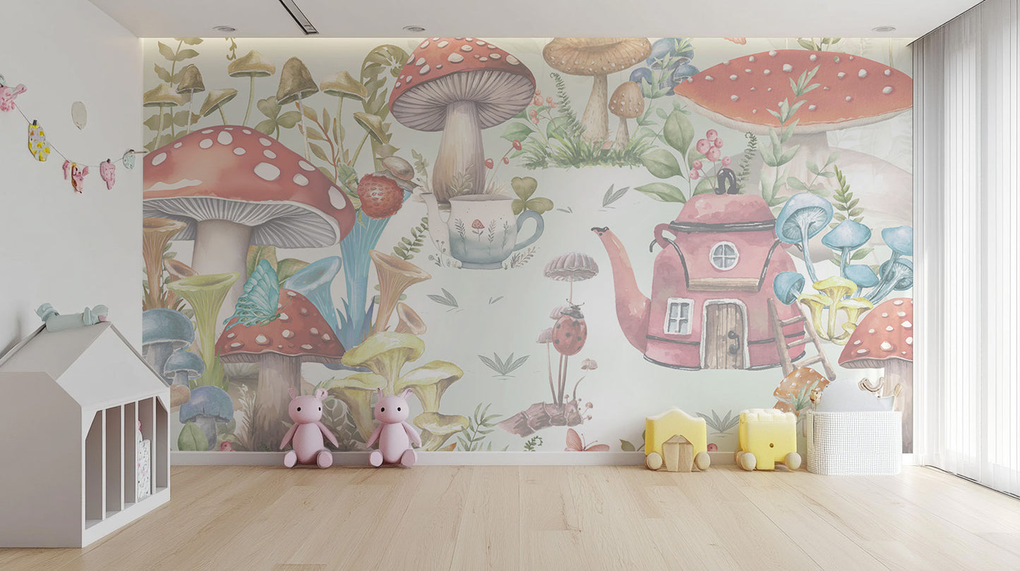 Playful Mushroom Village Kids Wall Mural