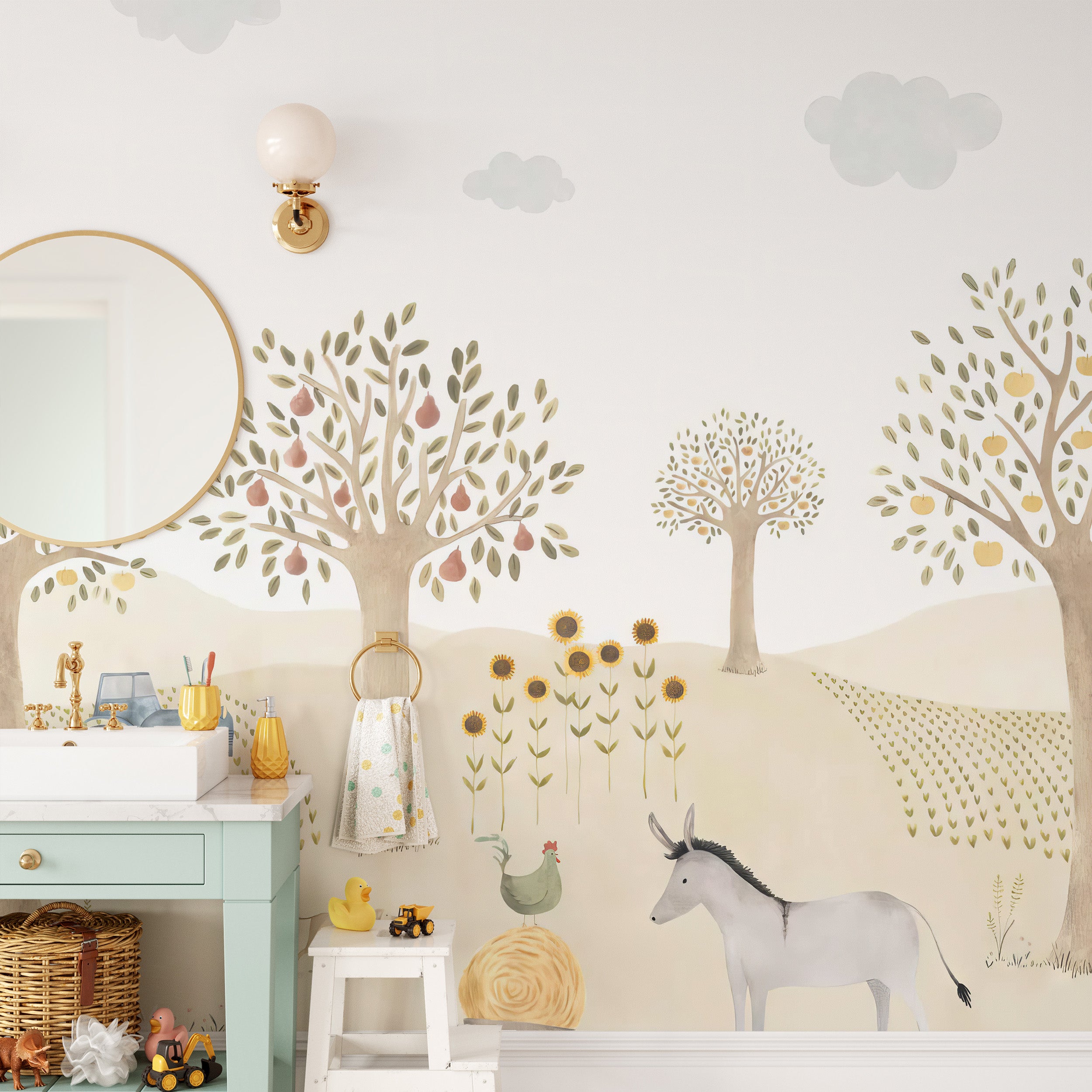 Self-adhesive farm animals mural for vibrant kids' spaces