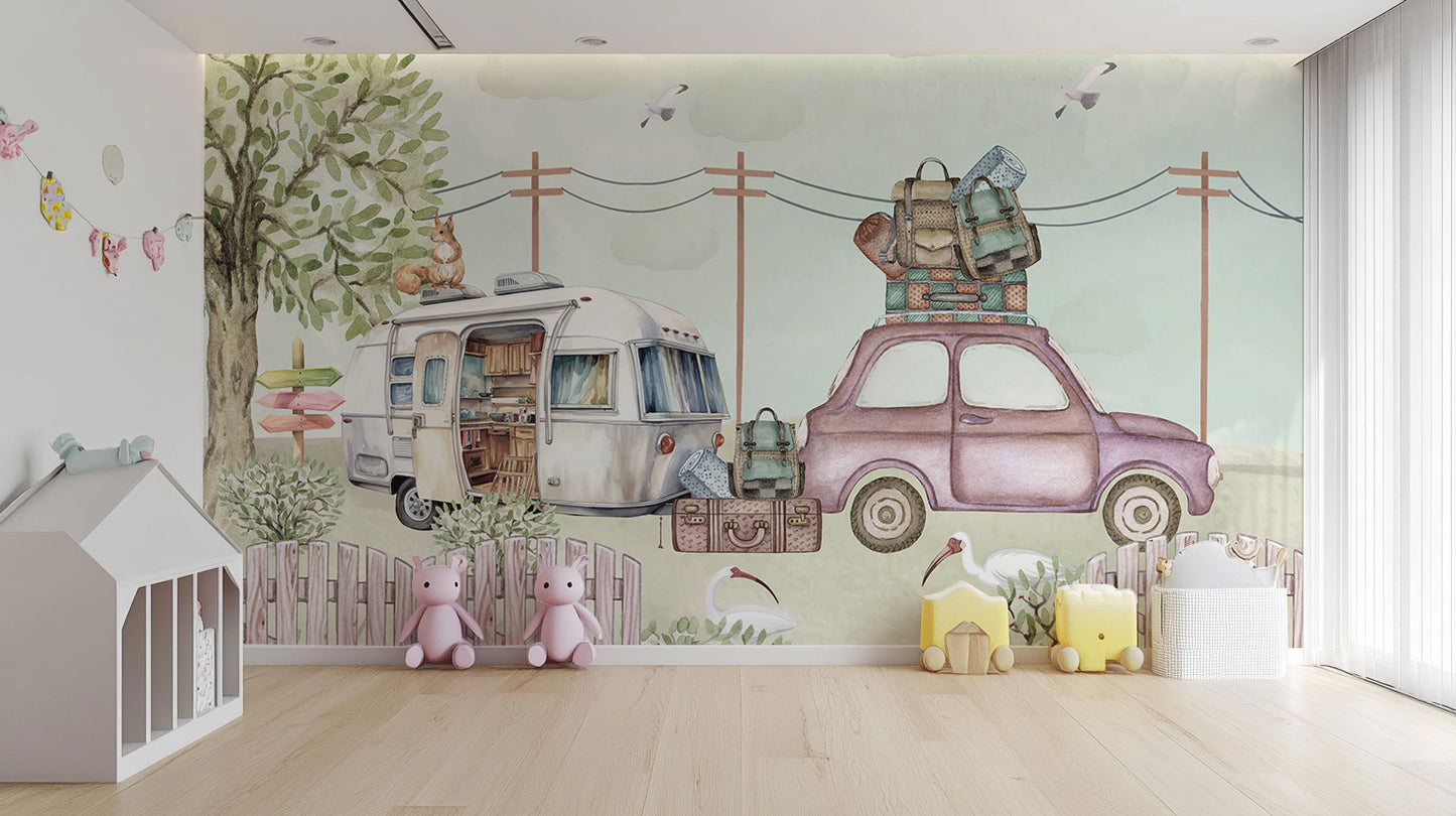 Nostalgic Road Trip Wallpaper Mural