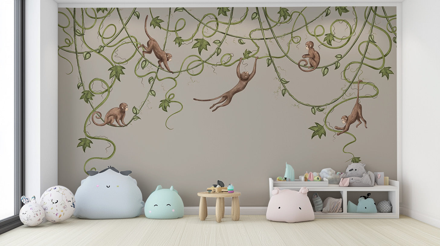 Adorable monkey wallpaper with a cheerful nursery vibe.
