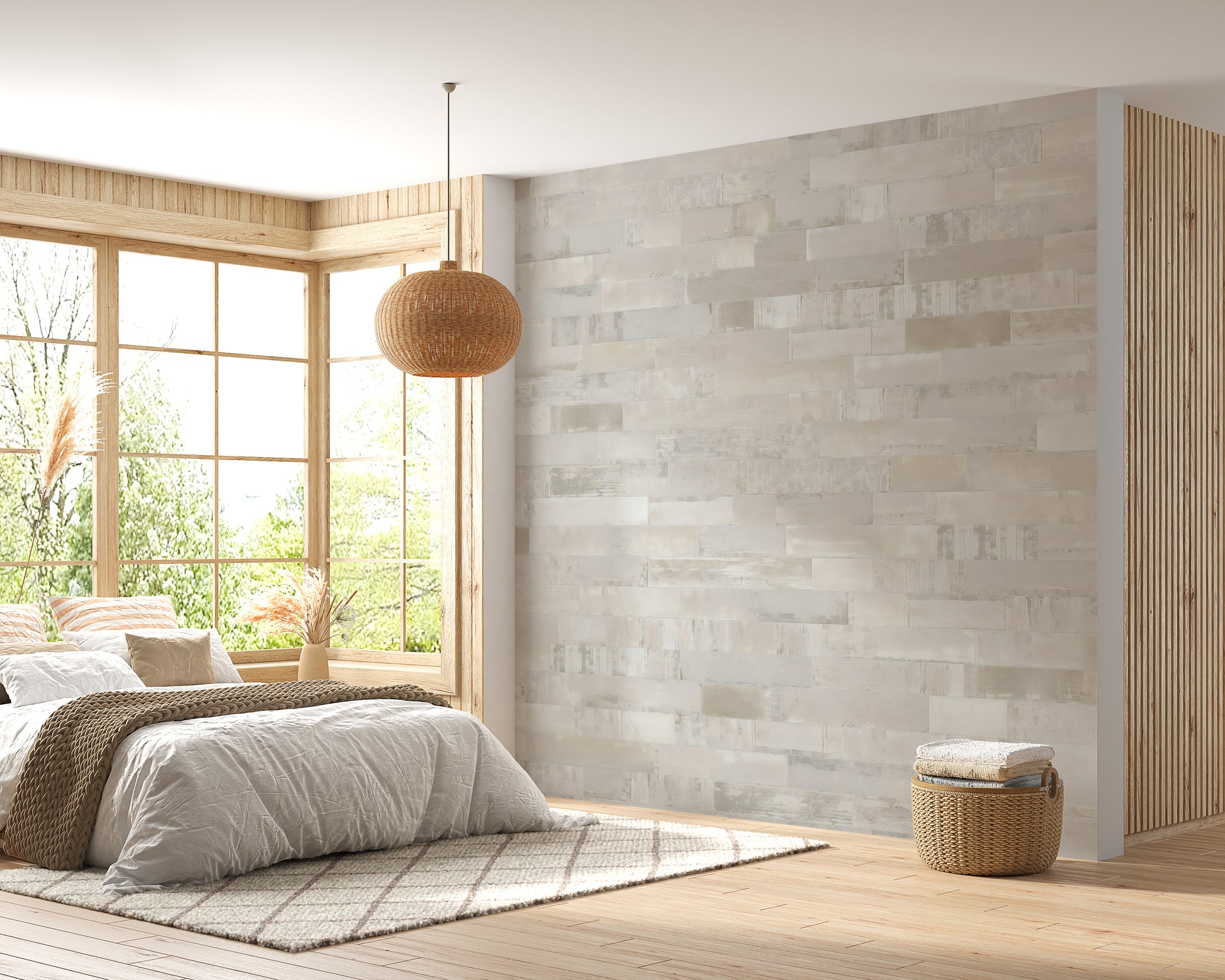 Beige stone-like brick mural with realistic textures