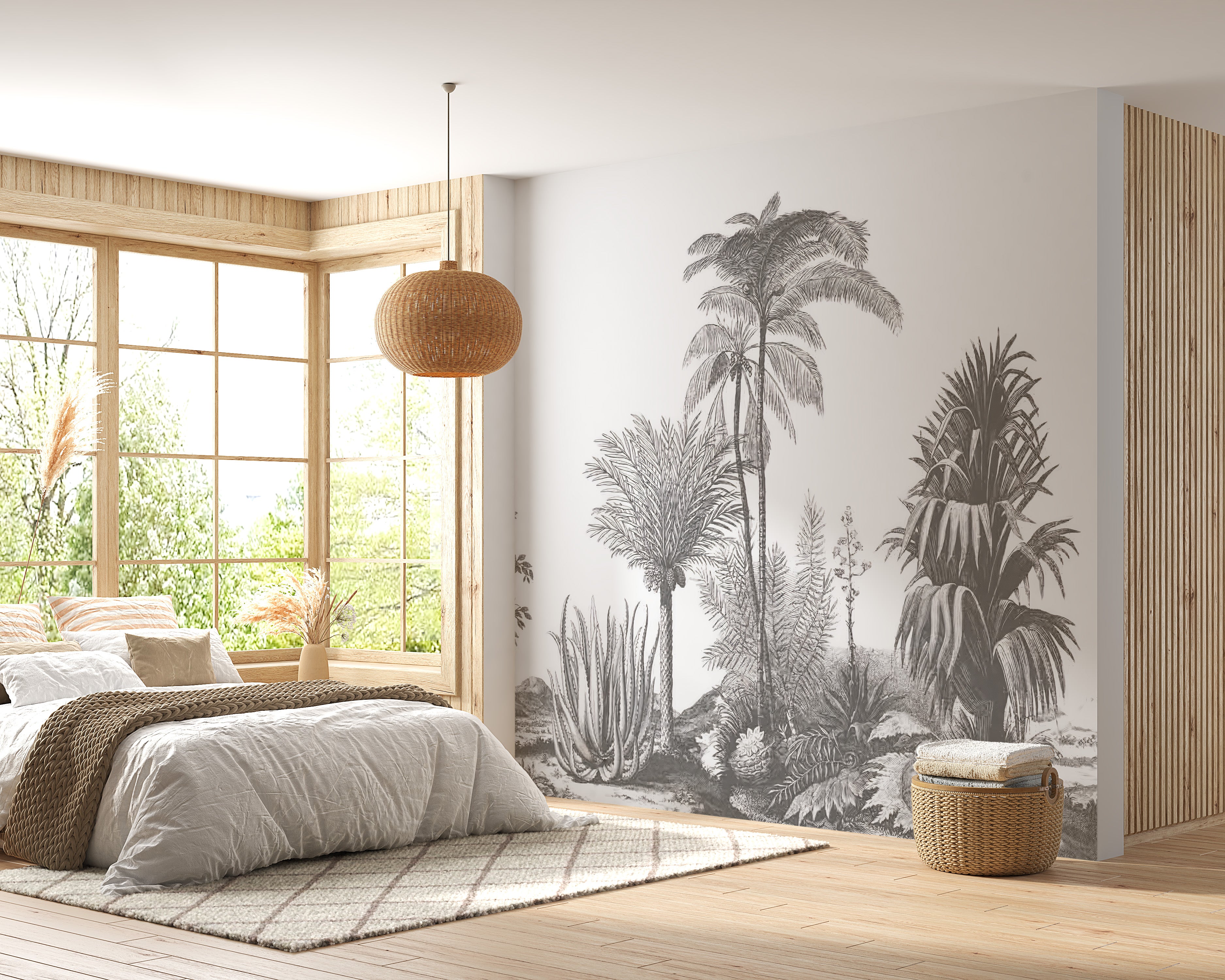 Stylish greystone palm wallpaper with detail