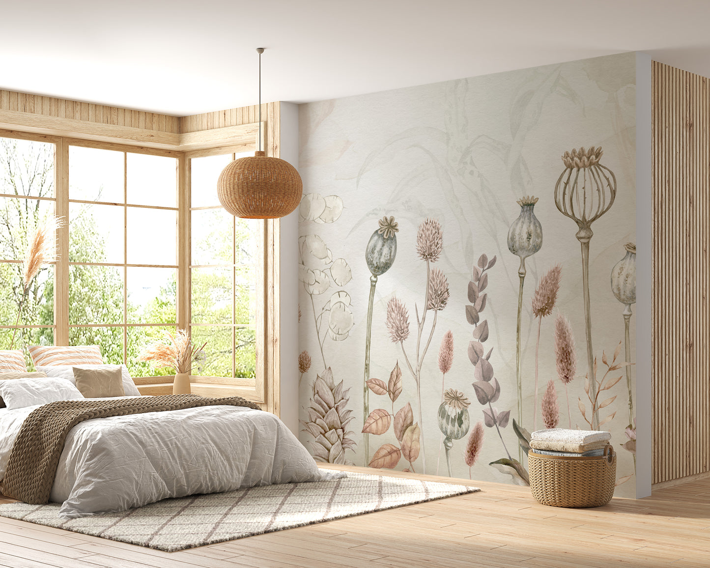 Autumnal blooms mural with soft watercolor tones for walls
