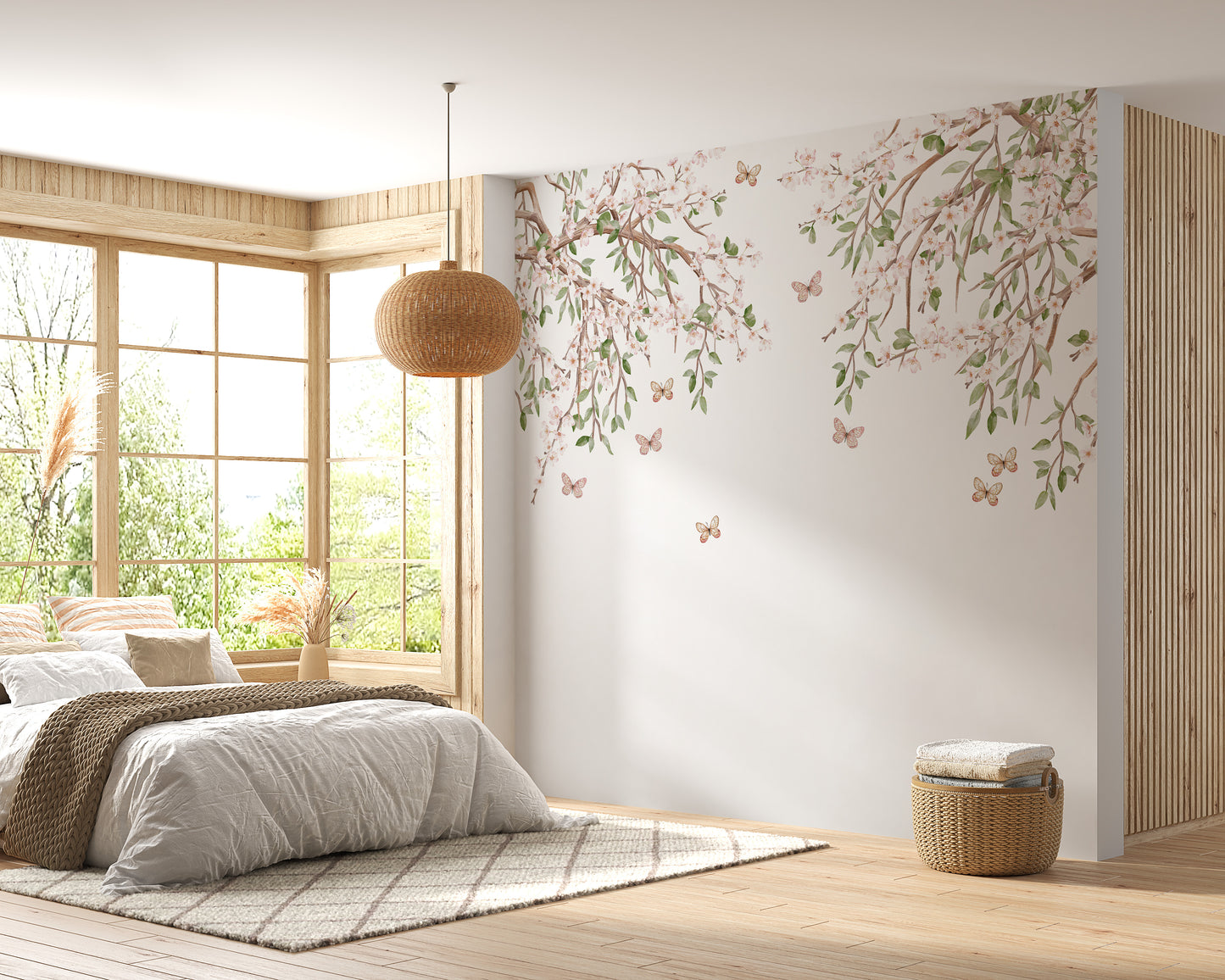 Artistic wall mural featuring a whimsical petal dance motif
