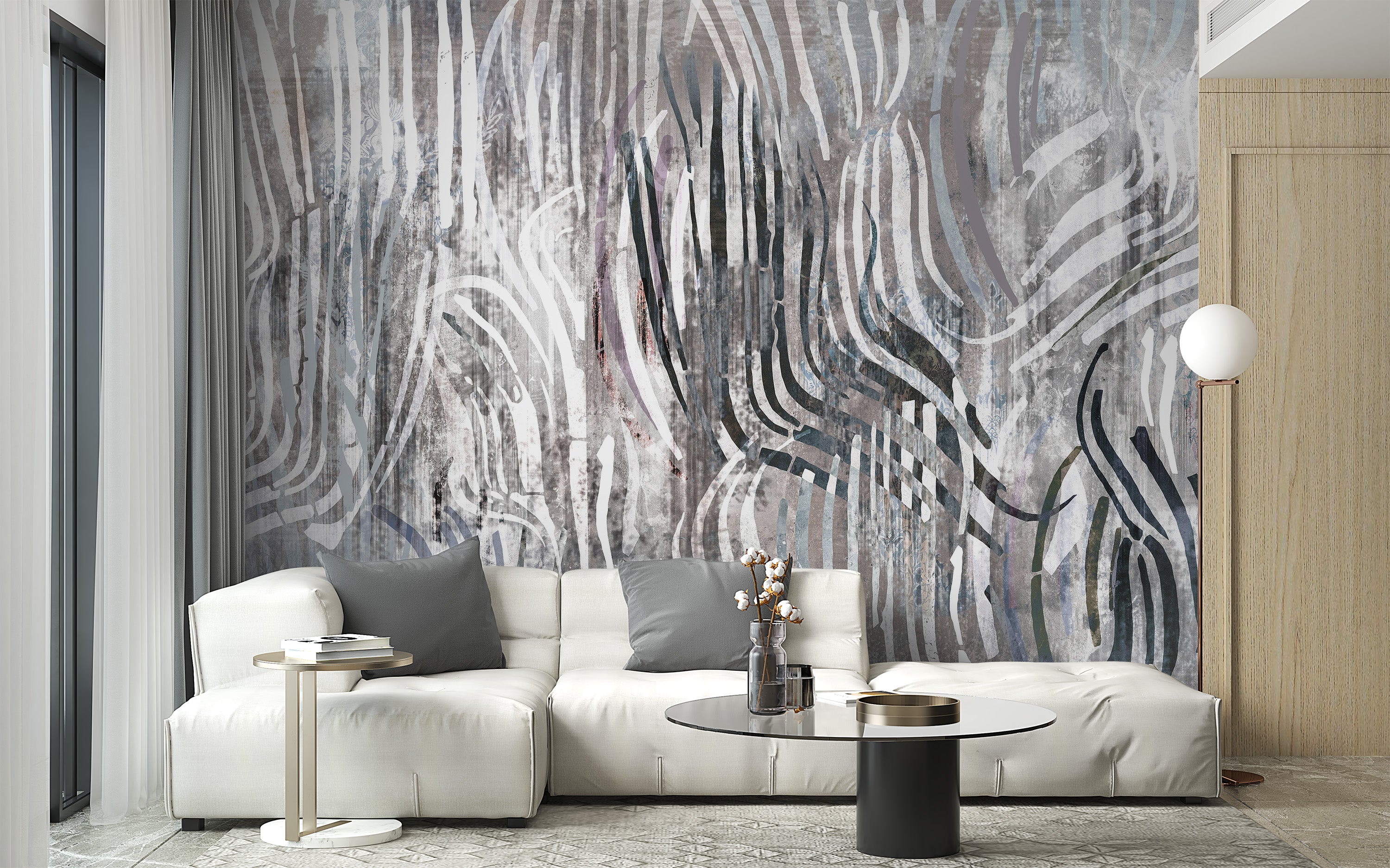 Contemporary wave mural with artistic, flowing design.
