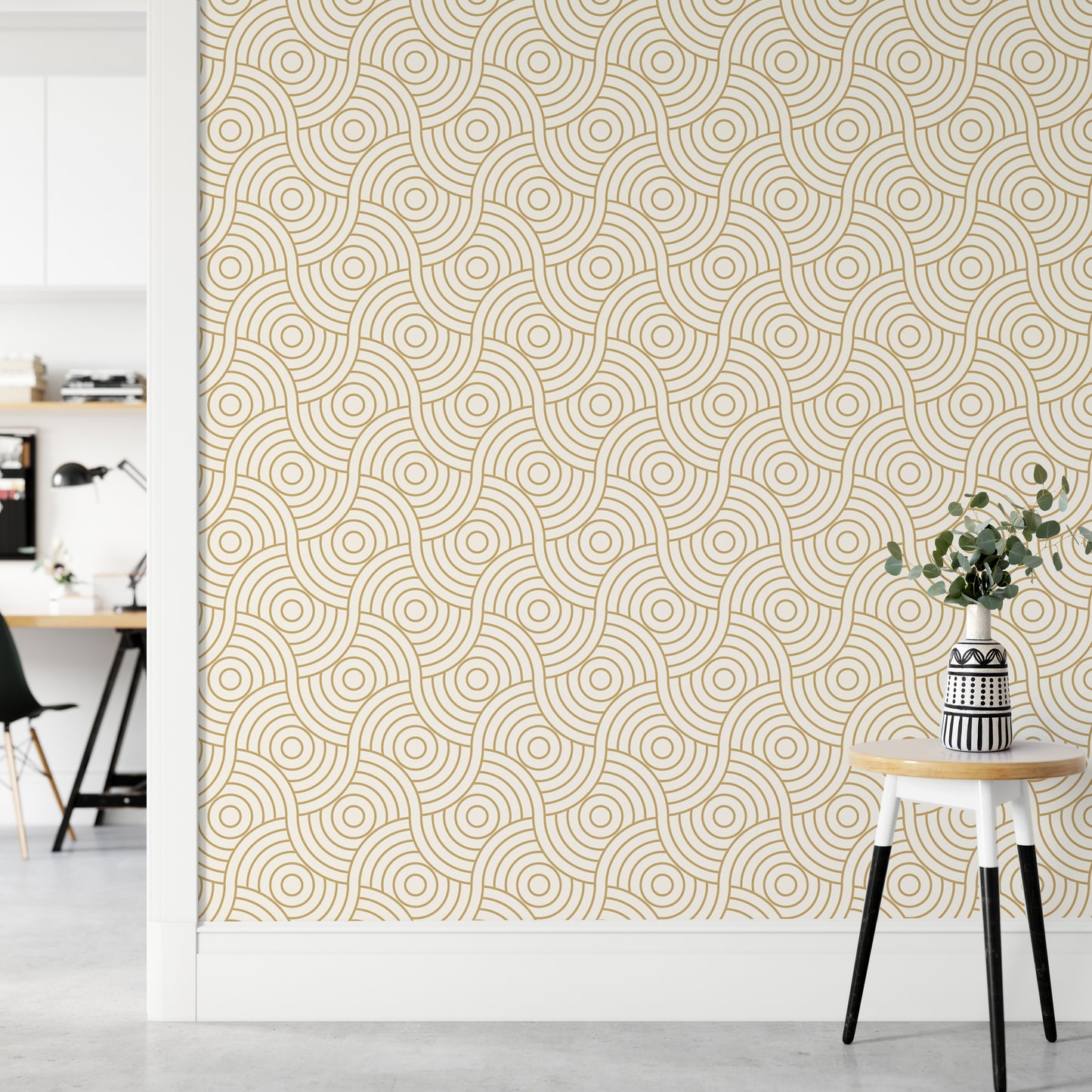 Gold Color Circle Abstract Wave Stripe Luxury Wallpaper