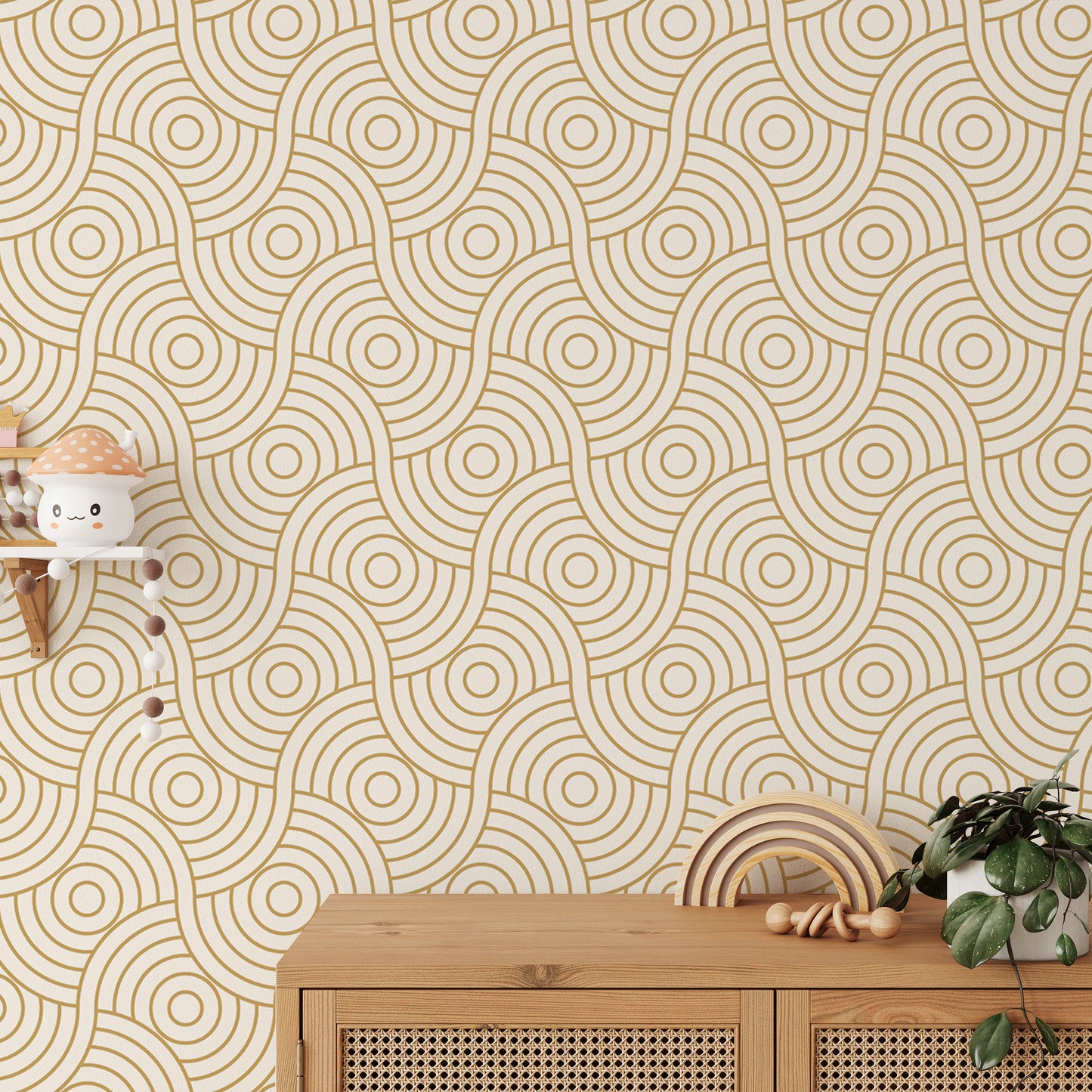 Gold Color Circle Abstract Wave Stripe Luxury Wallpaper