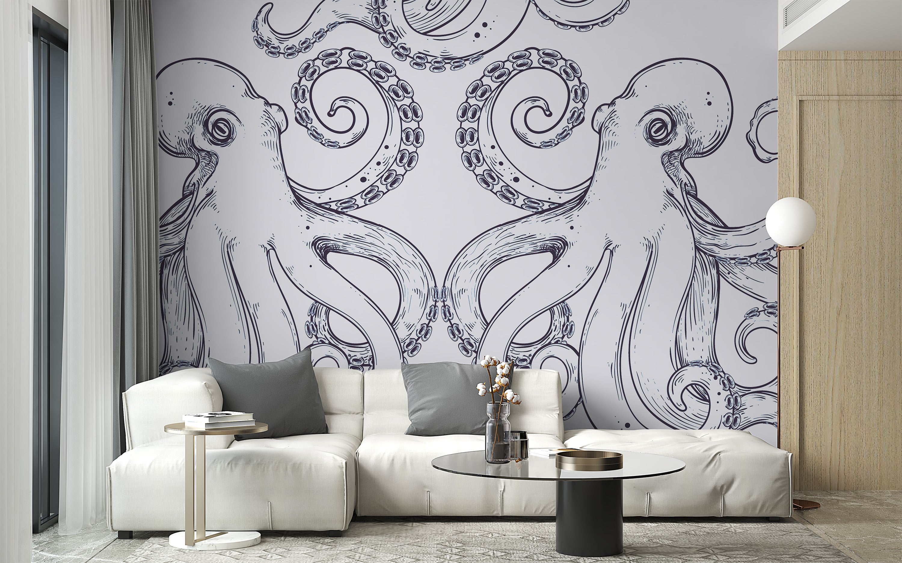 Bold and dramatic giant octopus sea mural for walls.
