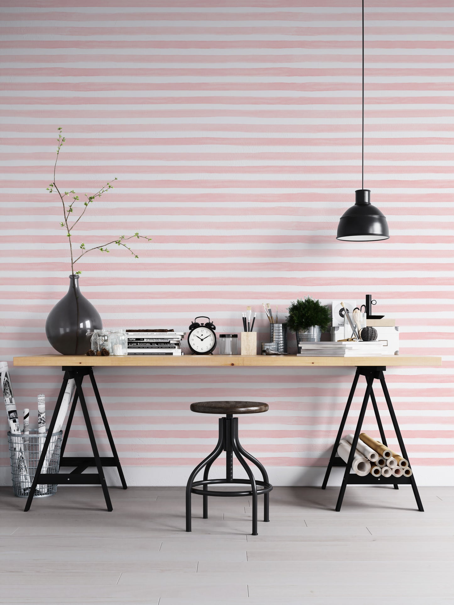 Pink Color Abstract Stripe Watercolor Wallpaper