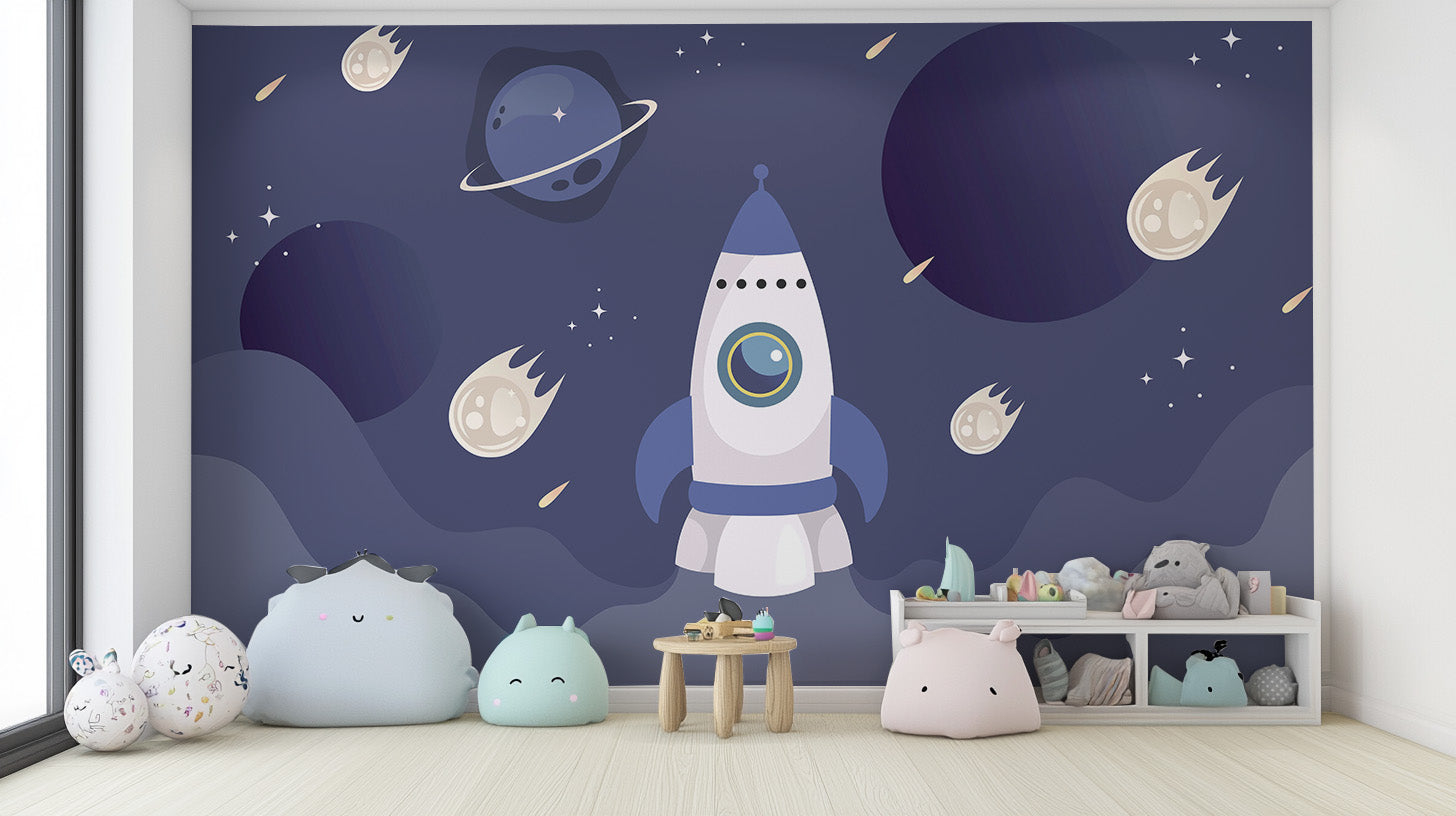 Dynamic rocket ship wallpaper for little astronauts
