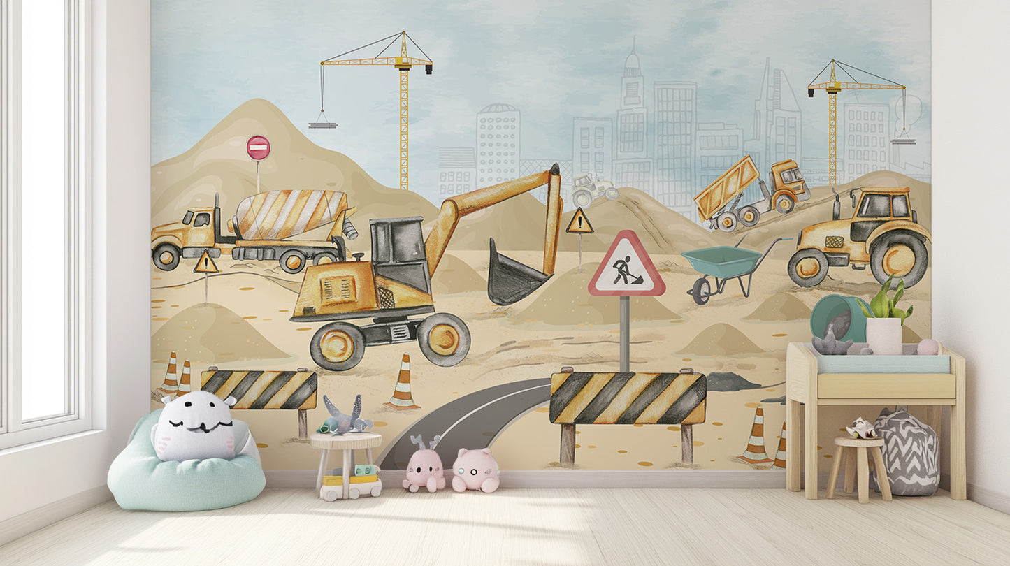 Colorful Construction Yard Wallpaper Mural