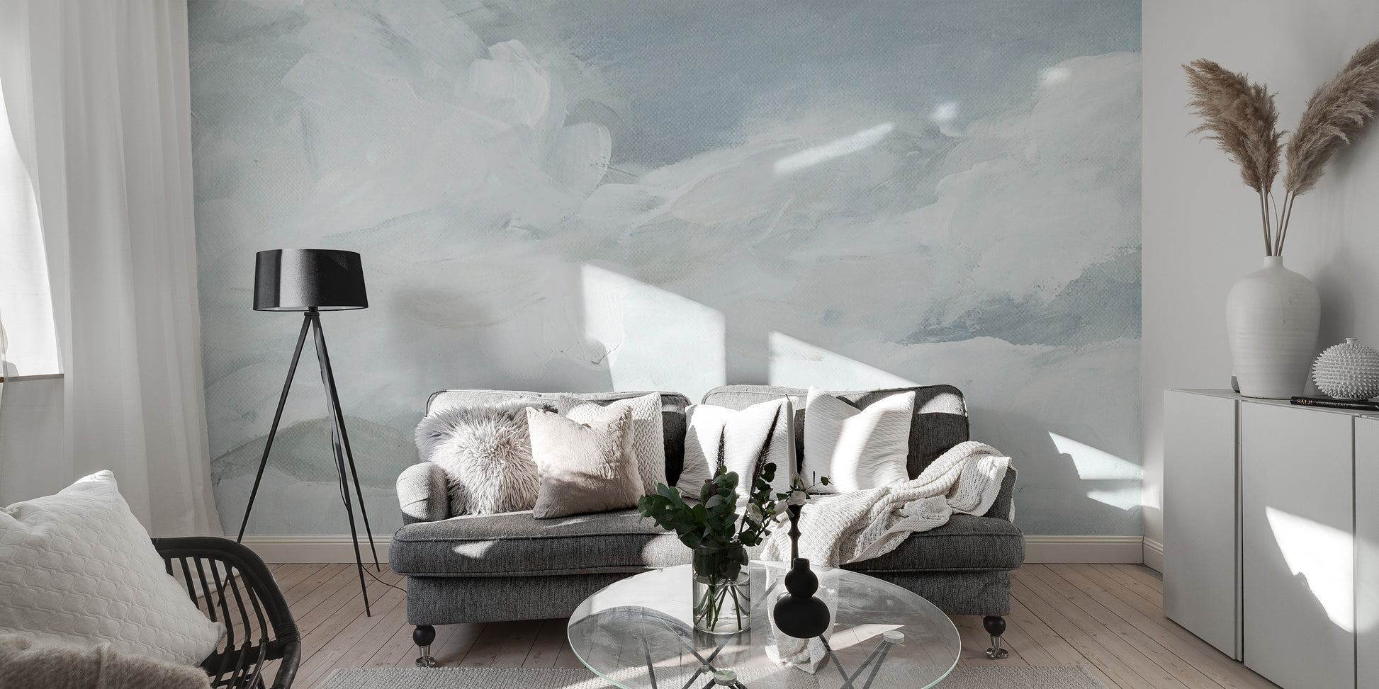 Pastel watercolor sky wall mural for a peaceful room.
