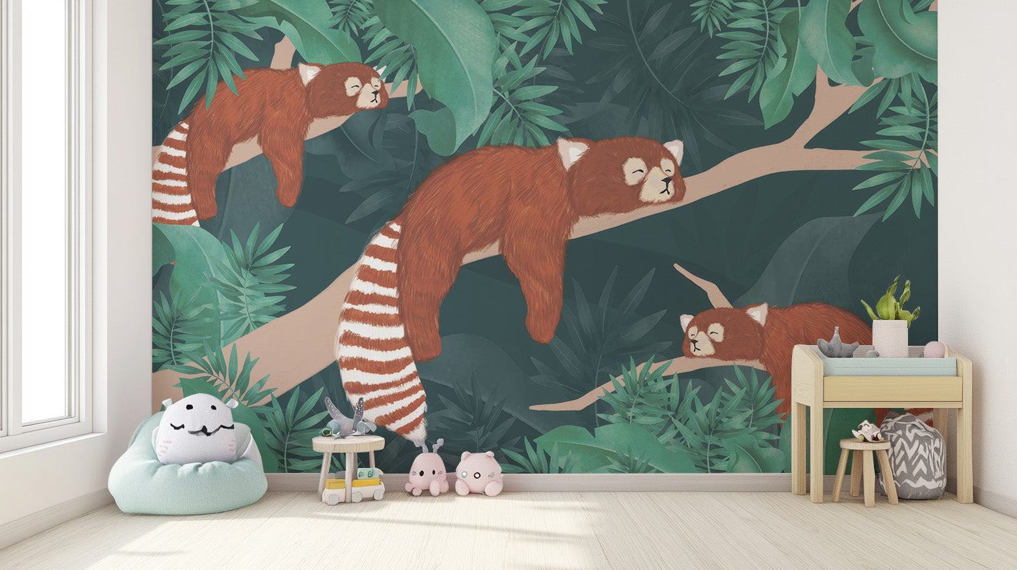 Sleeping Red Pandas Wallpaper Mural with adorable design