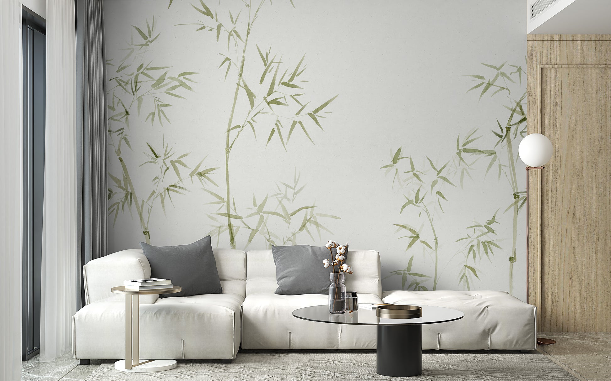 Gentle watercolor bamboo tree mural for natural decor
