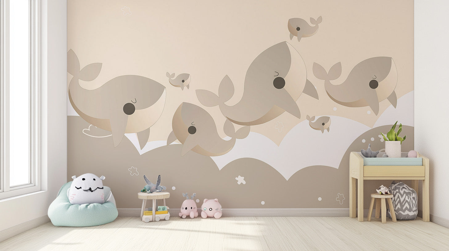 Playful Whales Wallpaper Mural adds charm to walls