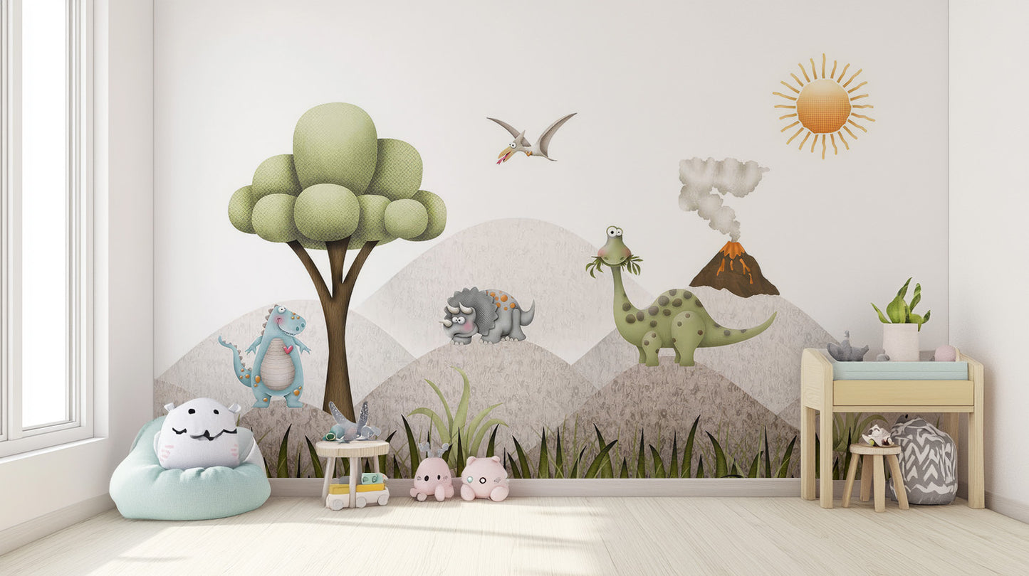 Baby Dinosaur Nursery Wall Mural for cheerful decor