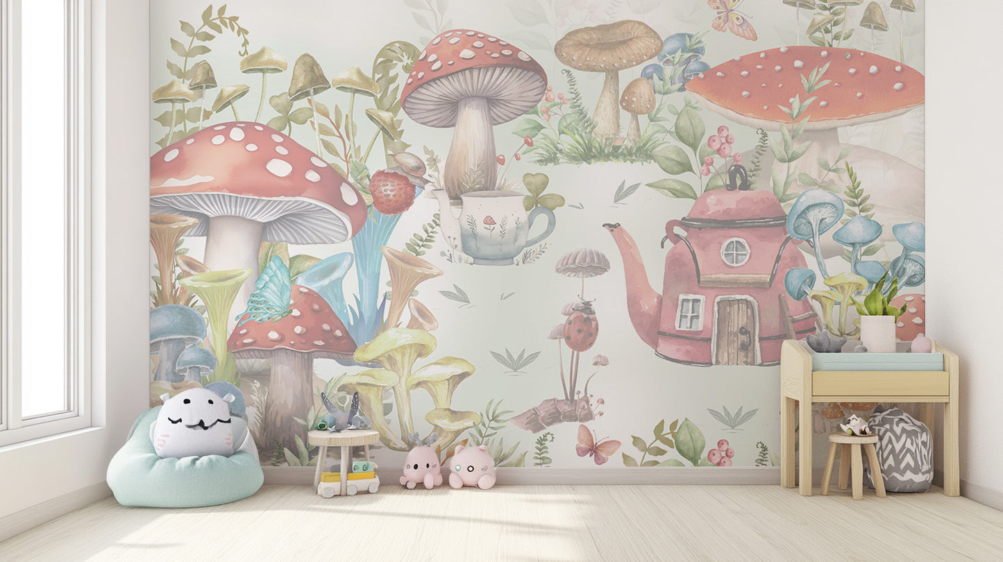 Bright Mushroom Village Wallpaper Mural