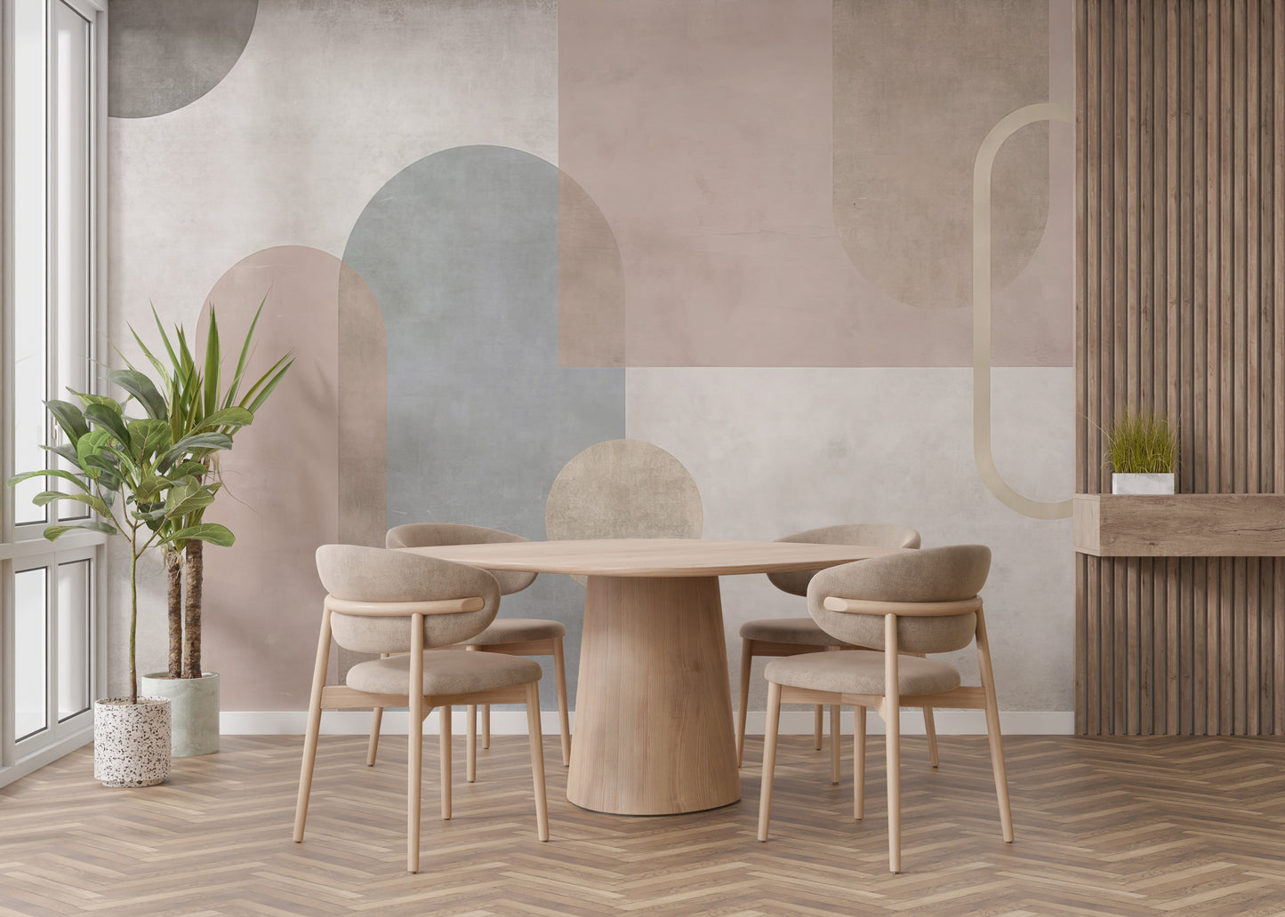 Peel and stick beige geometric mural for stylish walls